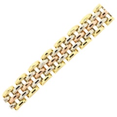 Bracelet débardeur rétro ancien à maillons facettés en or tricolore 18 carats