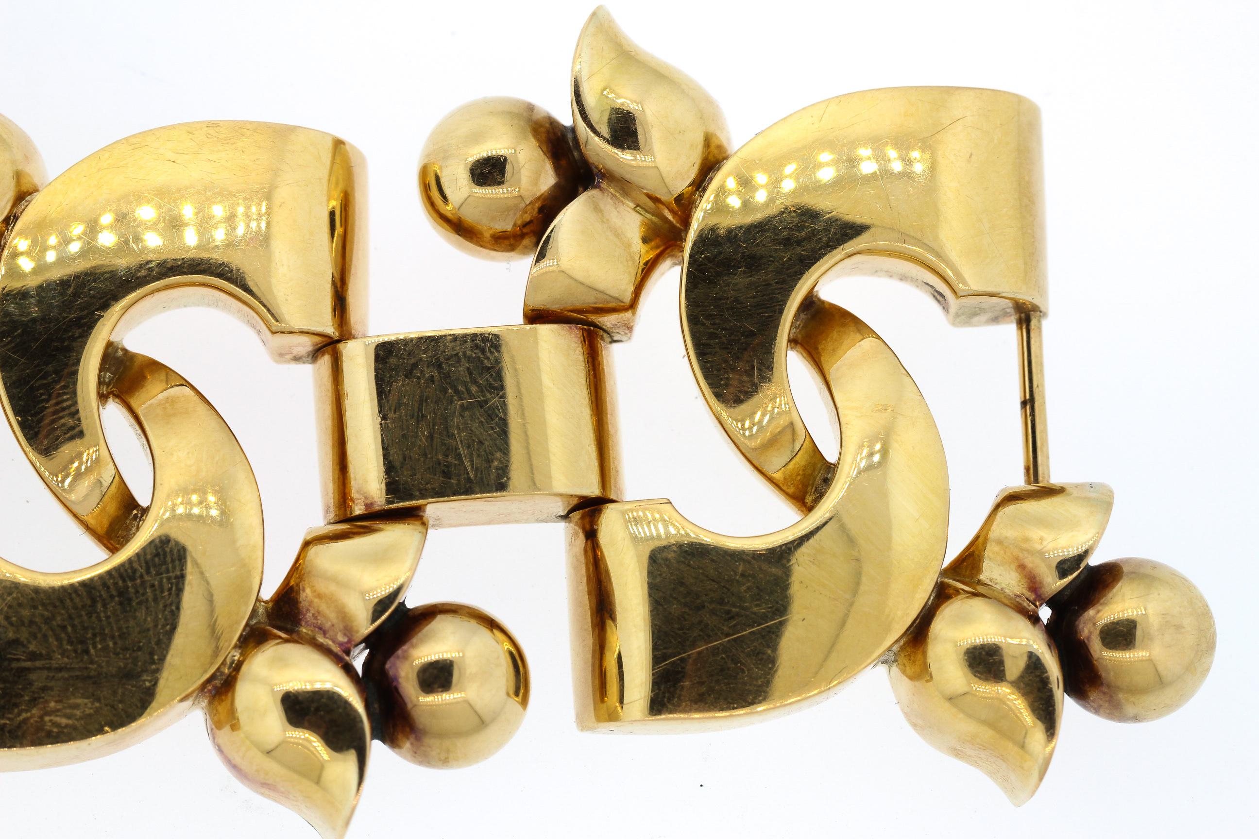 Women's or Men's Antique Retro 18 Karat Yellow Gold Wide Link Bracelet