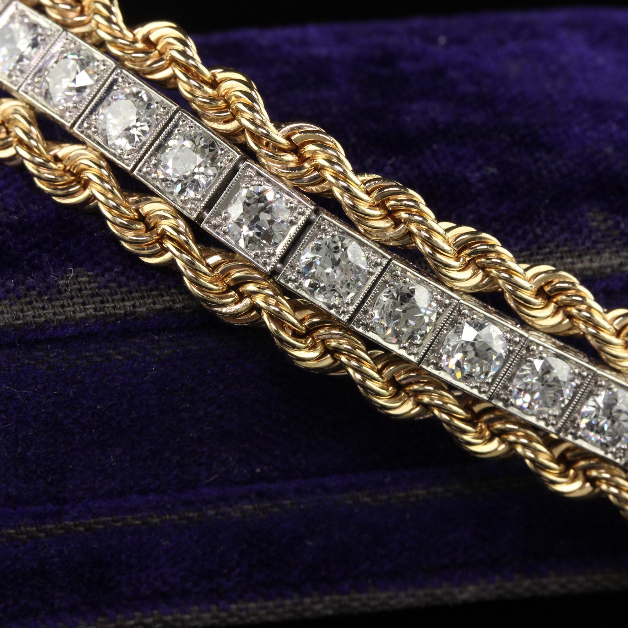 Old European Cut Antique Retro Art Deco Platinum Yellow Gold Old Euro Diamond Bracelet For Sale