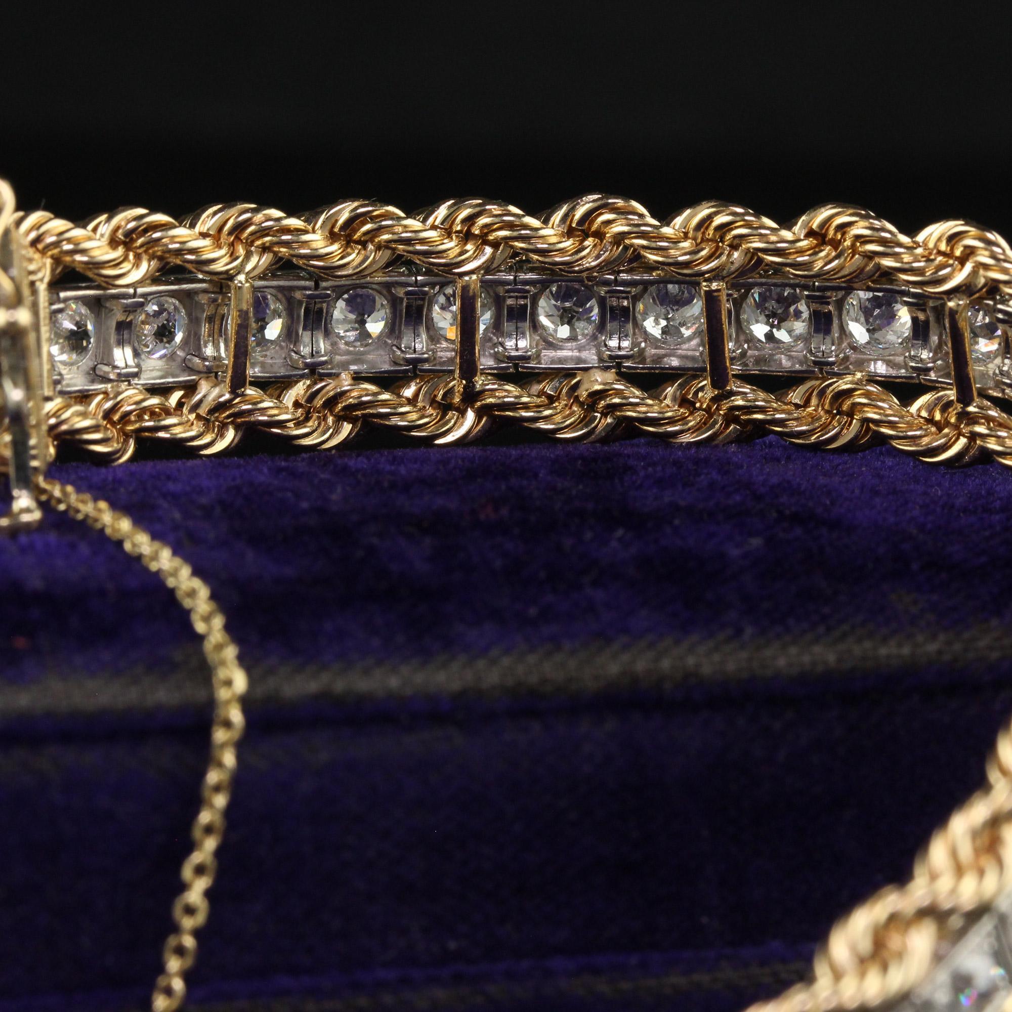 Women's Antique Retro Art Deco Platinum Yellow Gold Old Euro Diamond Bracelet For Sale