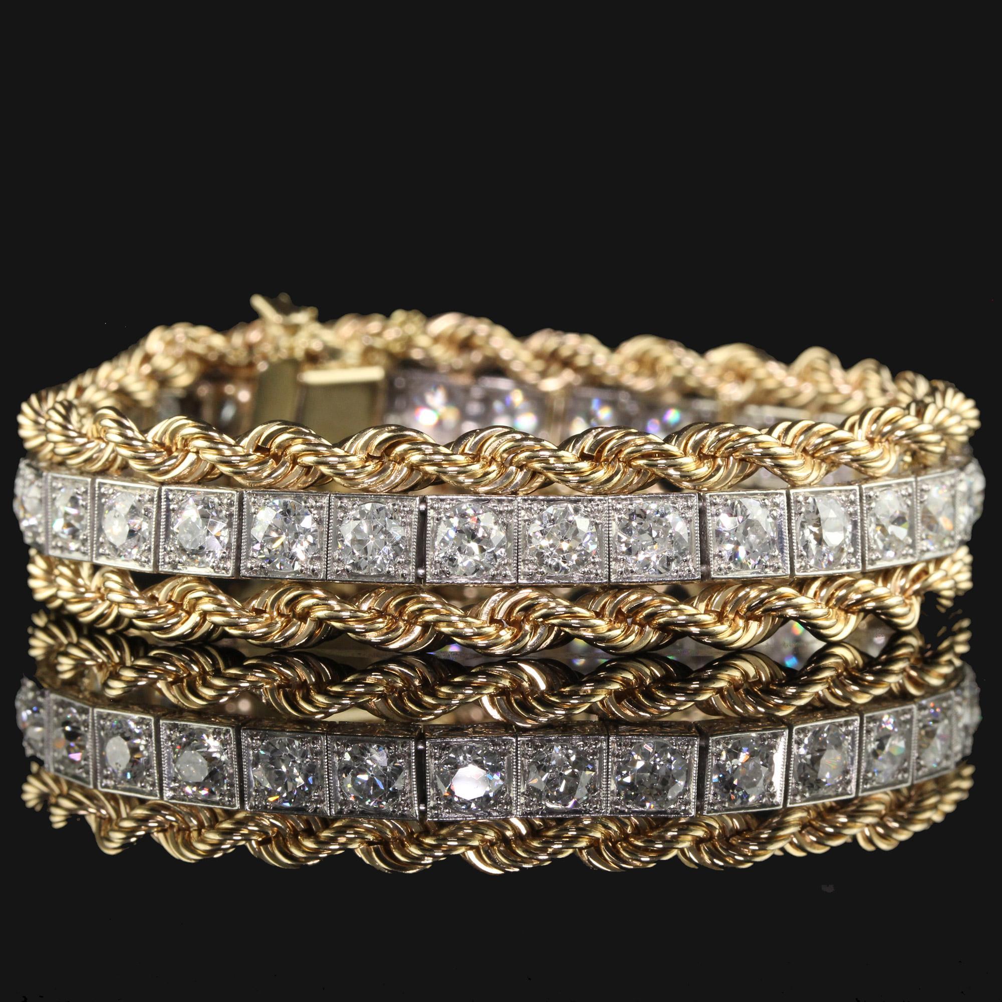 Antikes Retro Art Deco Platin Gelbgold Alteuropäisches Diamantarmband im Angebot 1