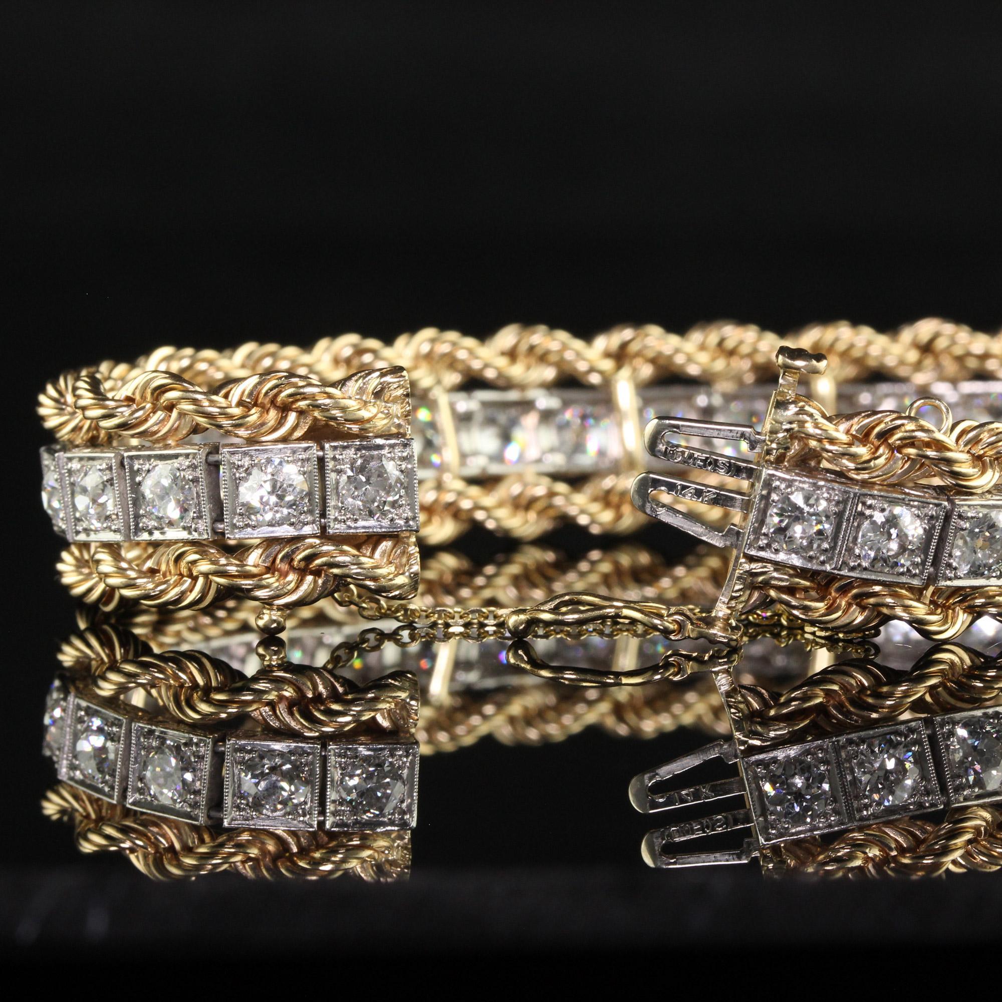Bracelet art déco ancien rétro en platine, or jaune et diamants européens anciens en vente 1