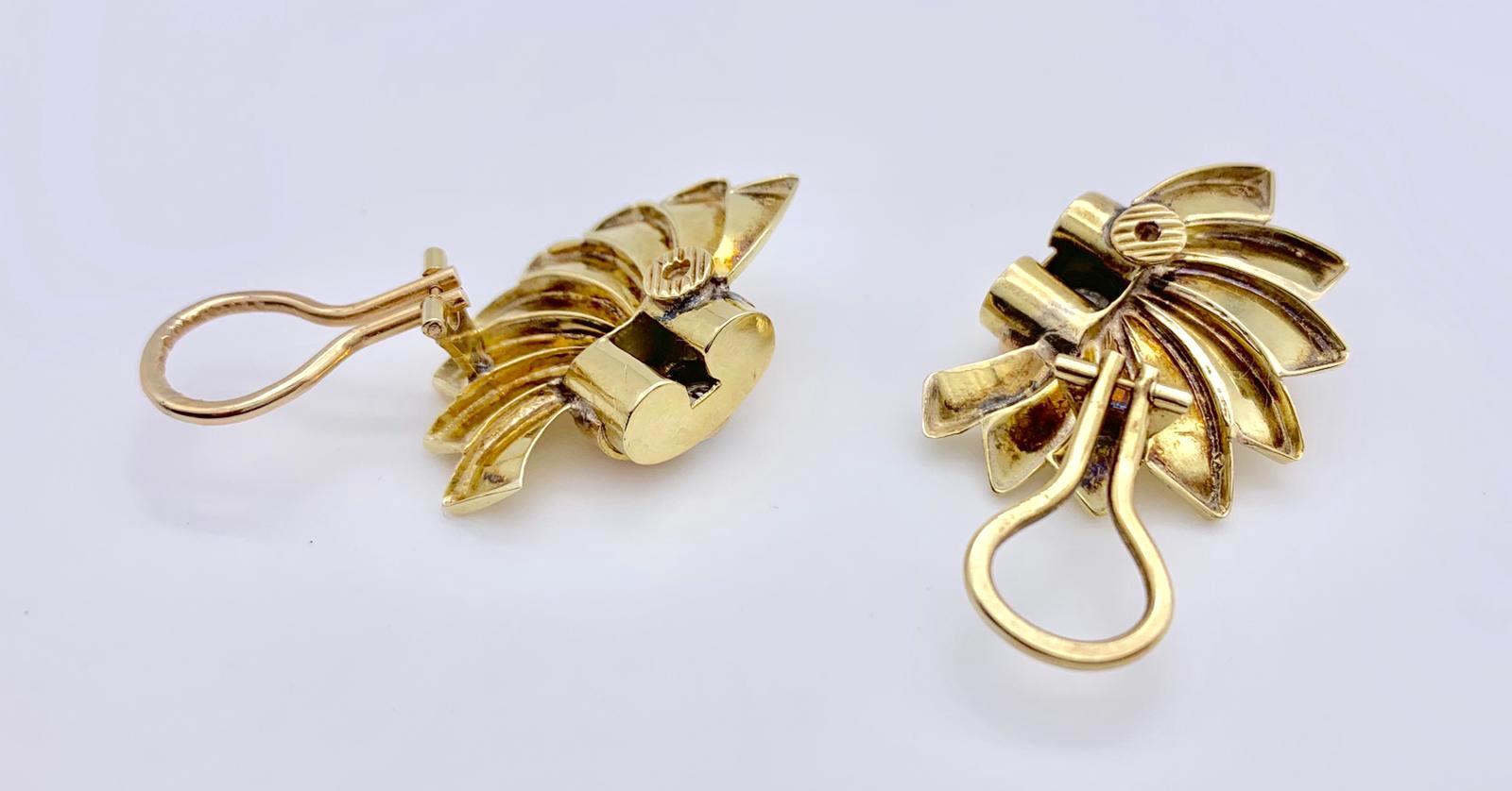 Retro Diamant-Ohrclips in zweifarbigem Gold mit Sonnenschliff  Ohrclips (Rundschliff) im Angebot