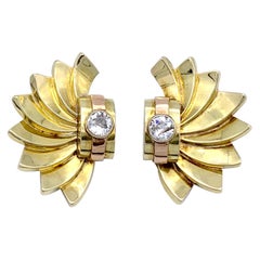 Retro Diamond Two Colour Gold Sun Burst Clip on Earrings  Earclips