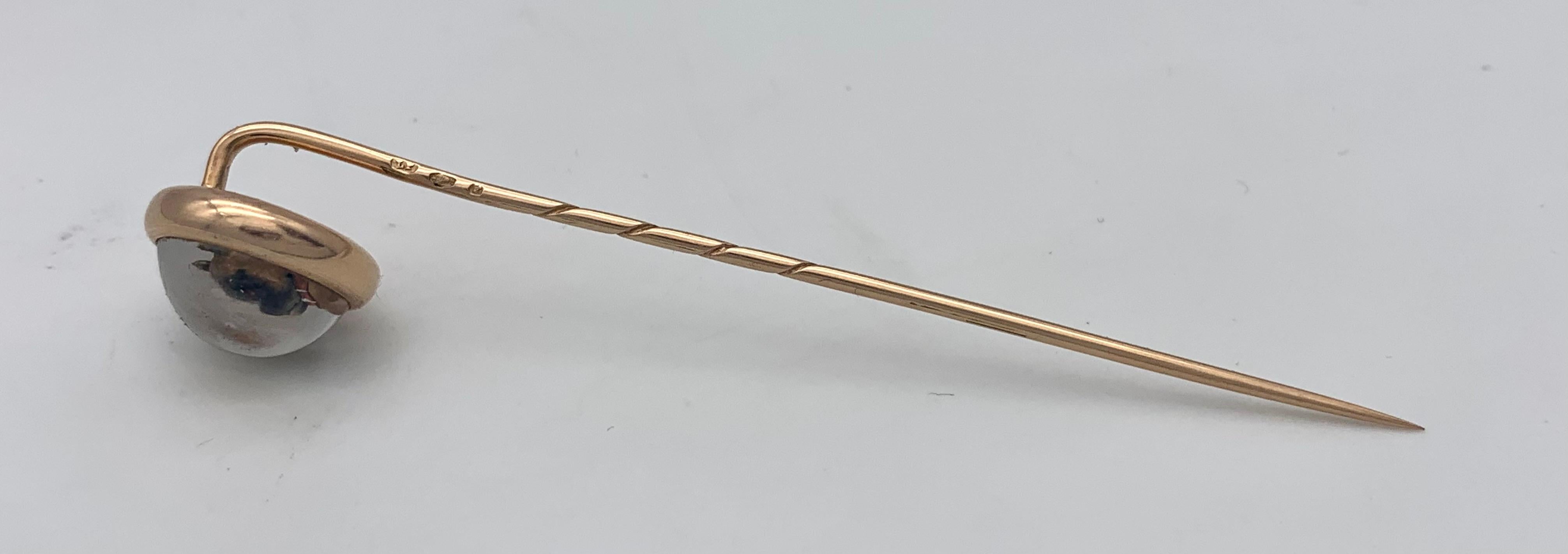 Victorian Antique Reverse Crystal Stickpin Tiepin Boxer Dog 14kt Red Gold Red Dog Collar For Sale