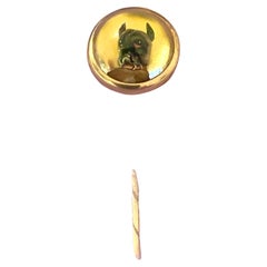 Antique Reverse Crystal Stickpin Tiepin Boxer Dog 14kt Red Gold Red Dog Collar