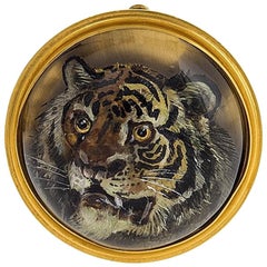 Antique Reverse Crystal Tiger Brooch