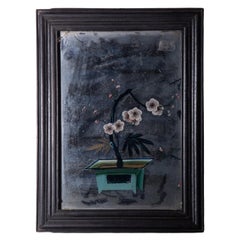 Antique Reverse Glass Painting with Bonsai