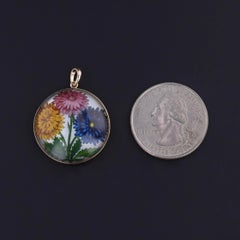 Antique Reverse Painted Crystal Flower Pendant of 14k Gold