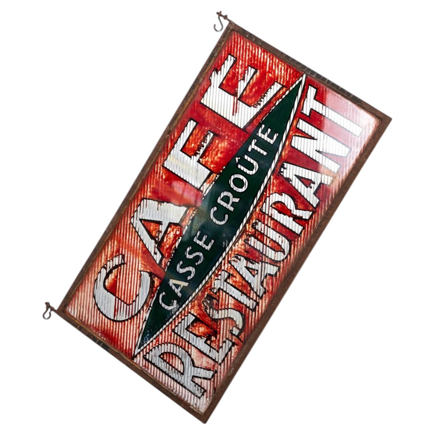 Antique Reverse Painted Double-Sided French Cafe Restaurant Trade Sign. c.1920
