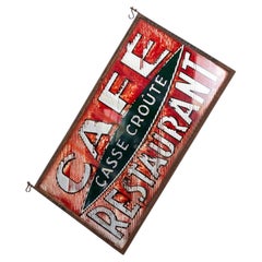 Antique Reverse Painted Double-Sided French Cafe Restaurant Trade Sign. c.1920