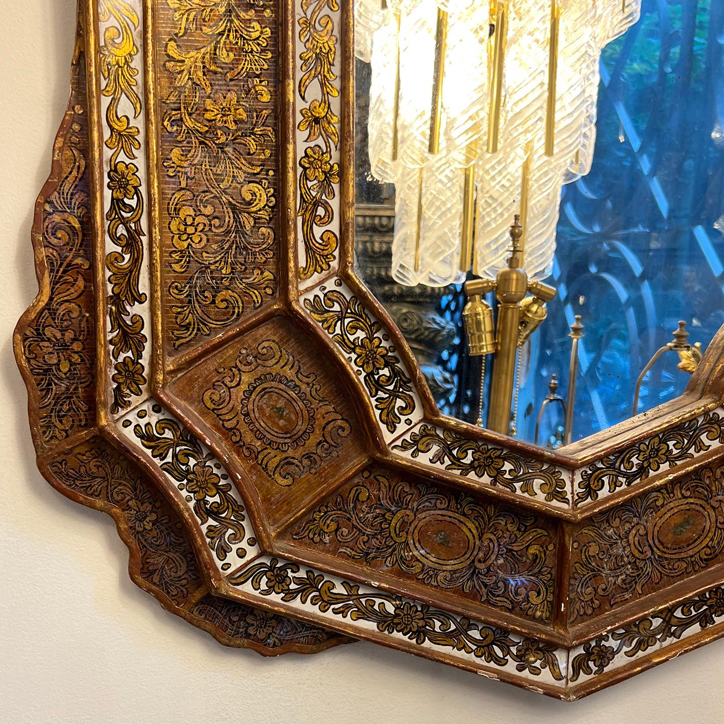 Miroir ancien peint au verso Bon état - En vente à New York, NY