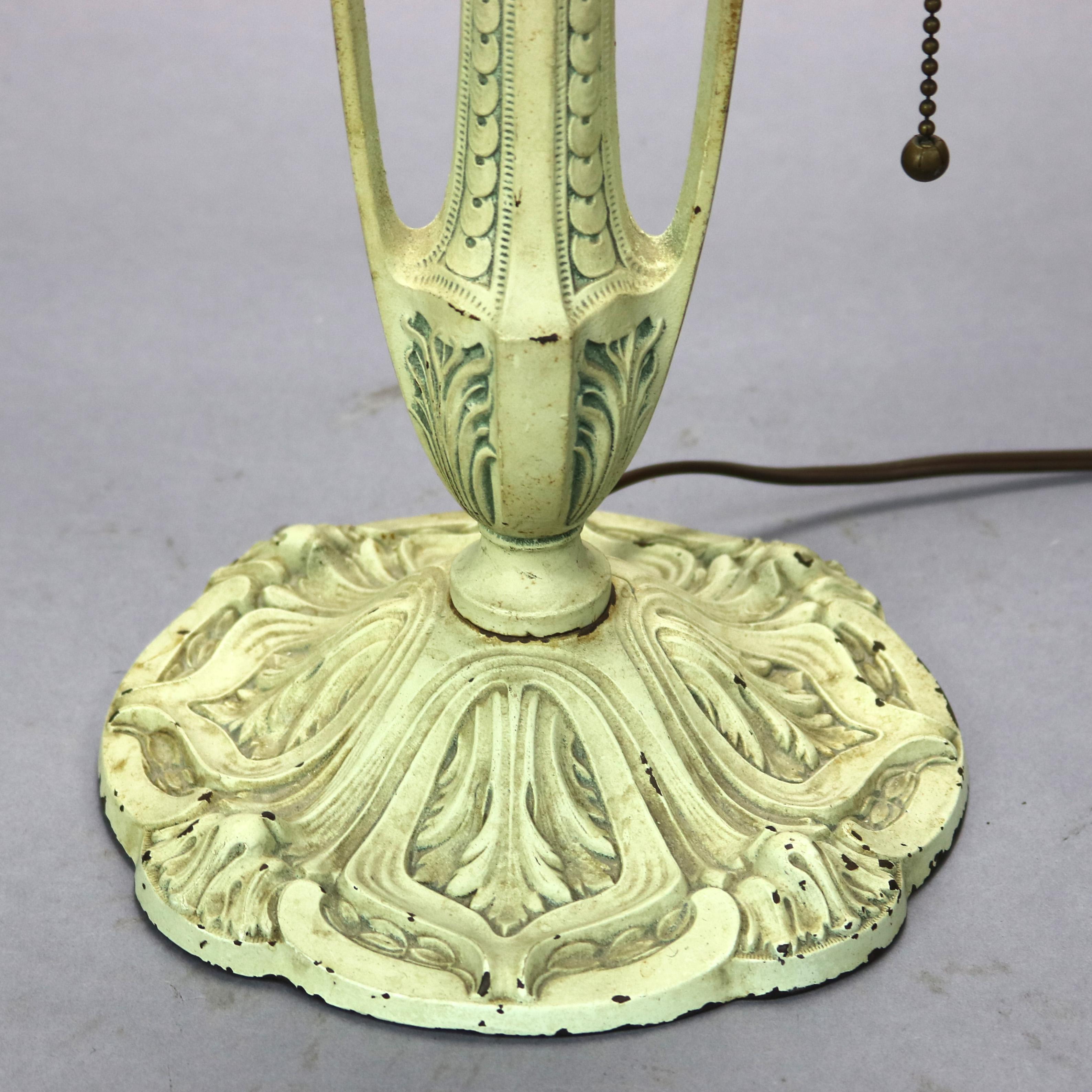 Antique Reverse Painted Pittsburgh Table Lamp with Molded Drapery Shade, c 1910 4