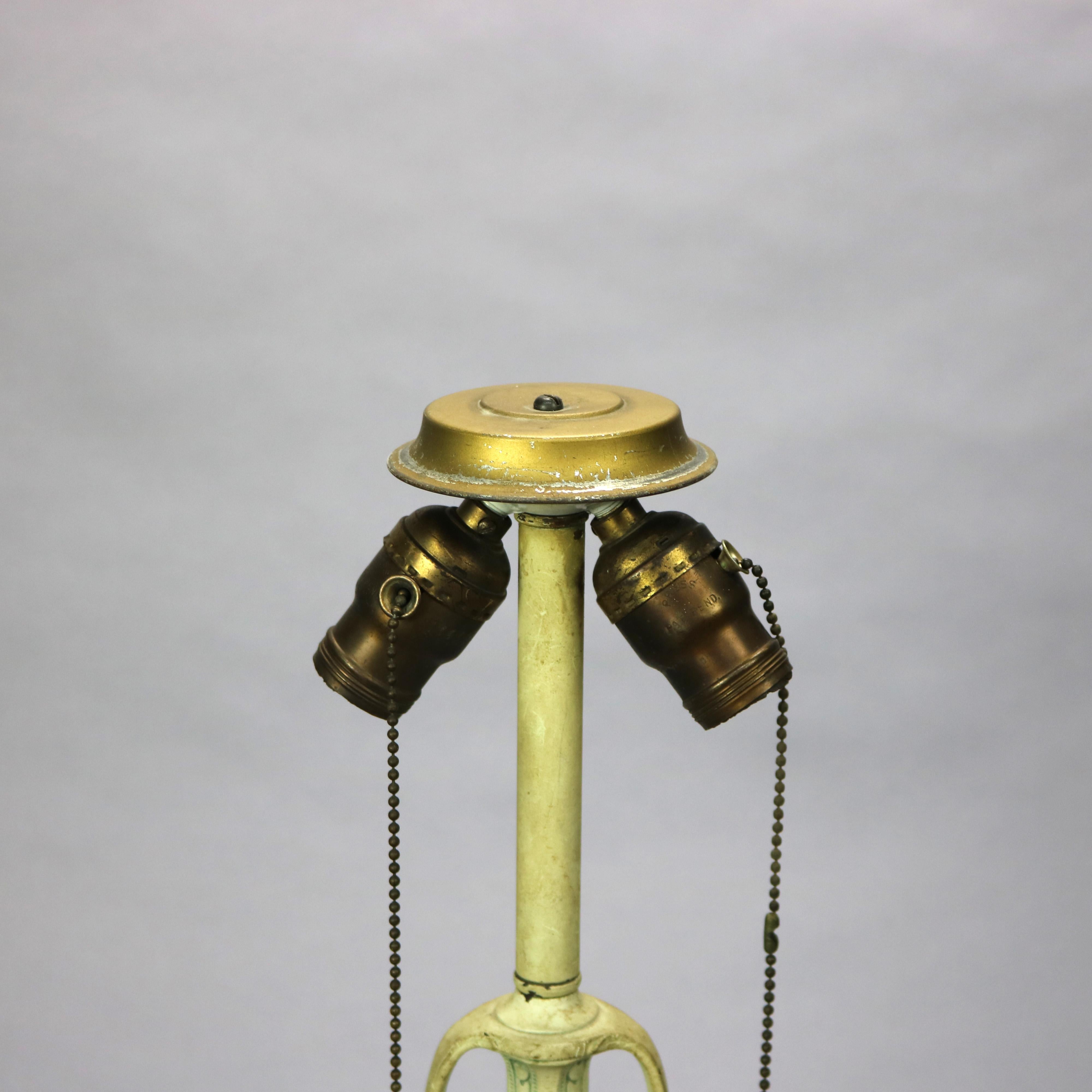 20th Century Antique Reverse Painted Pittsburgh Table Lamp with Molded Drapery Shade, c 1910