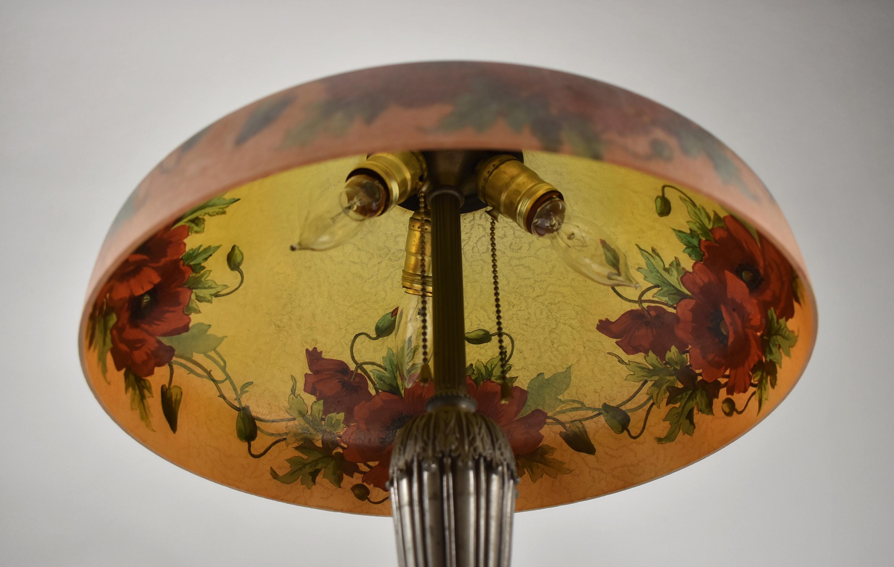 Early 20th Century Antique Reverse Painted Style Pittsburg Table Lamp with Poppies