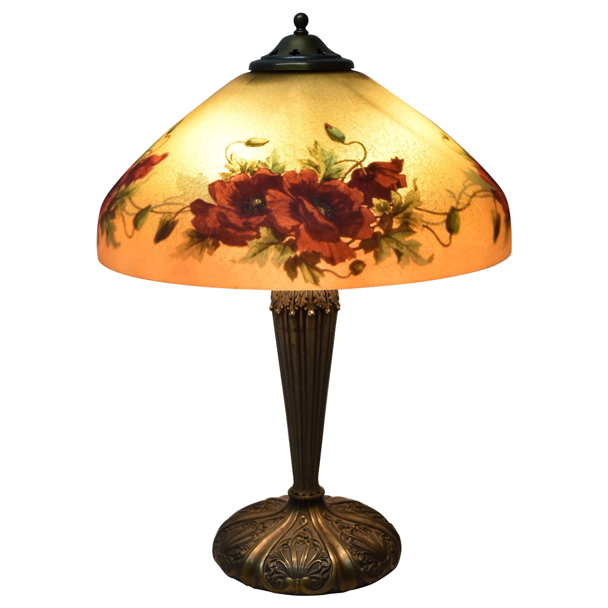 Antique Reverse Painted Style Pittsburg Table Lamp with Poppies