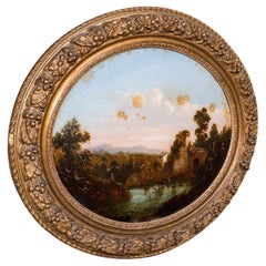 Antique Reverse Painting, English, Landscape Art, Picture, Framed, Victorian
