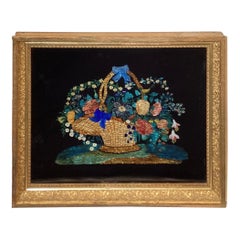 Antique Reverse Painting with Foil of Floral Still Life
