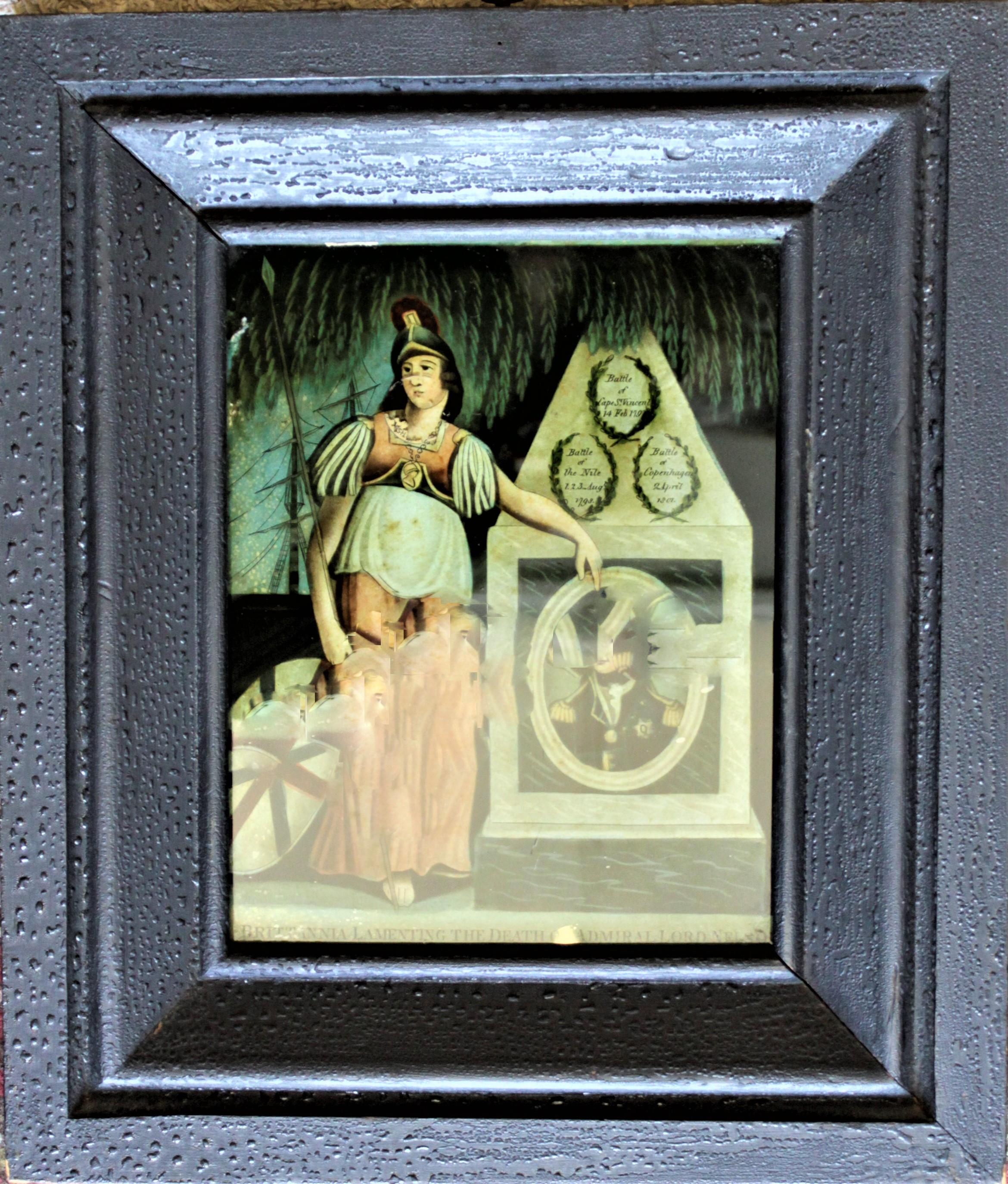 Antiguo panel conmemorativo impreso en reverso de la muerte del almirante Lord Nelson Eduardiano en venta