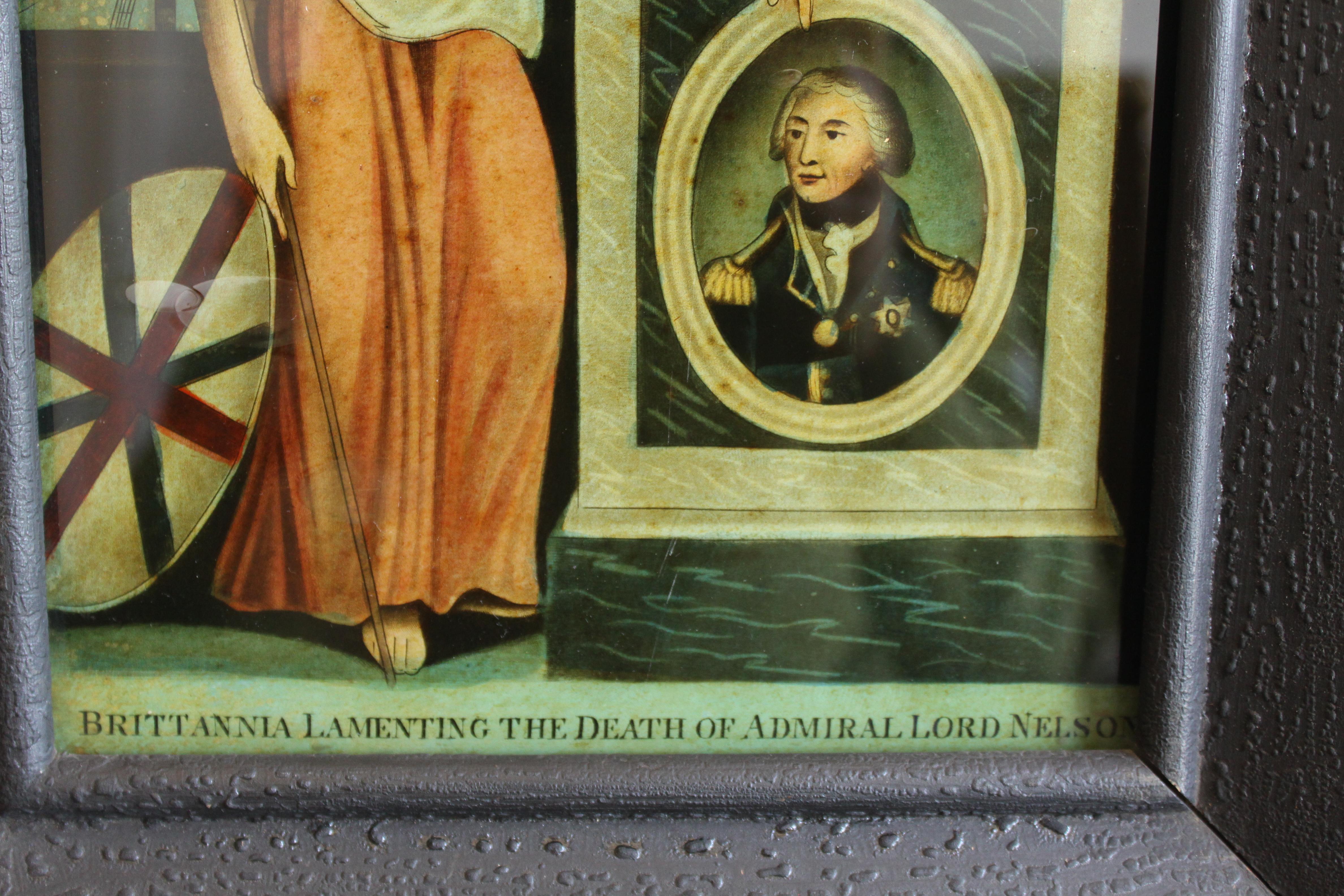 20th Century Antique Reverse Printed Commemorative Panel for Admiral Lord Nelson's Death For Sale