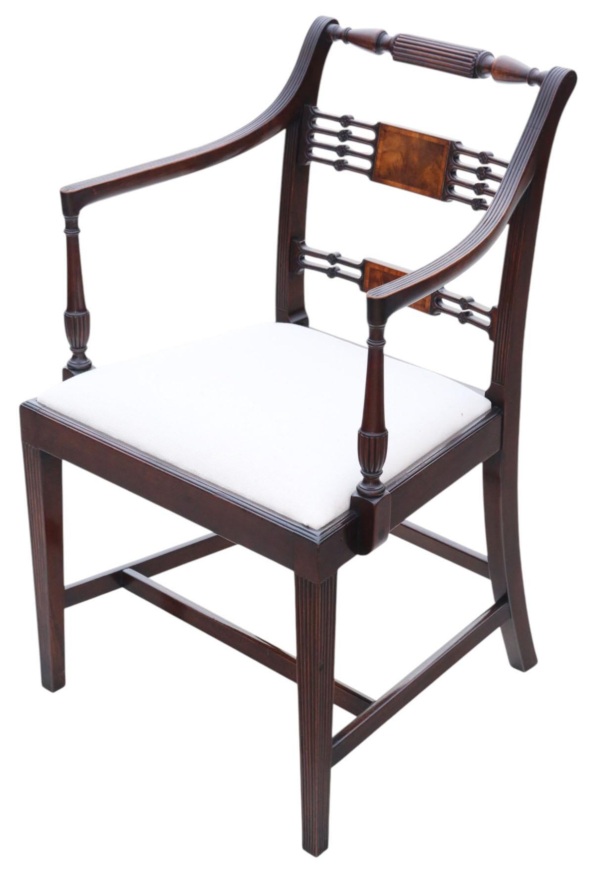 Mid-20th Century Antique Revival Set of 8 Regency Mahogany Dining Chairs (6 + 2 Carvers) – c.1940 For Sale
