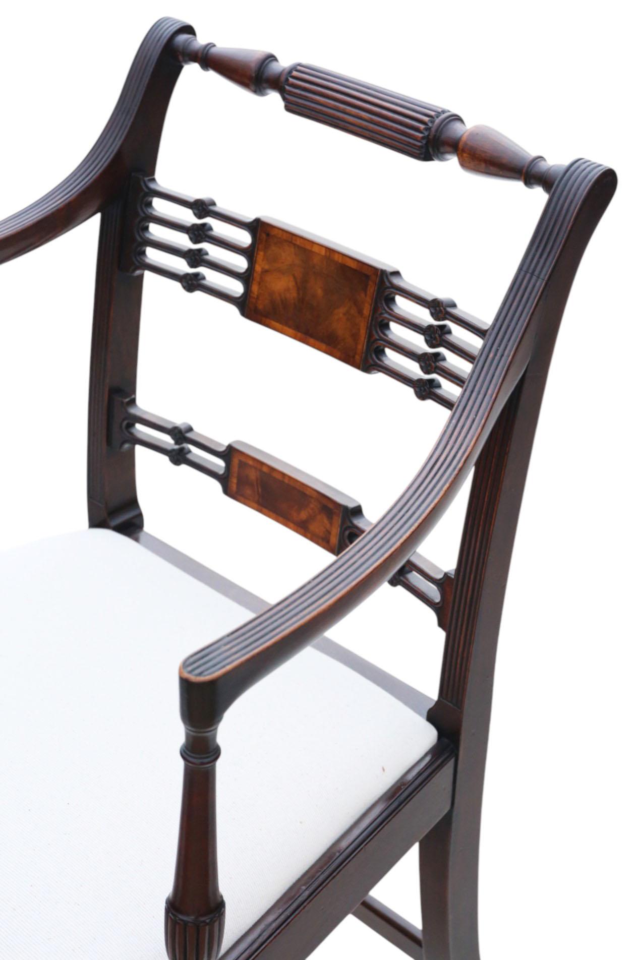 Wood Antique Revival Set of 8 Regency Mahogany Dining Chairs (6 + 2 Carvers) – c.1940 For Sale