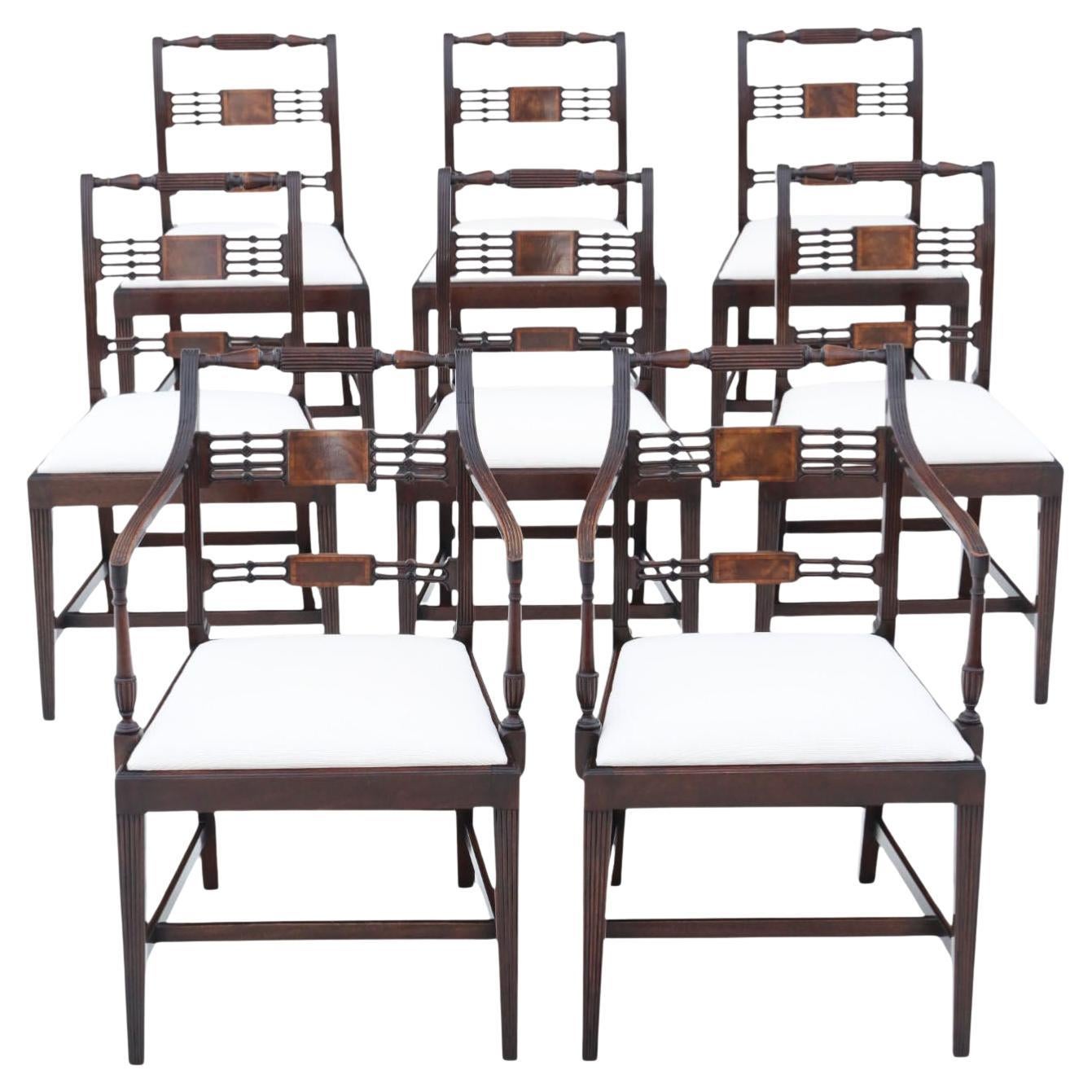 Antique Revival Set of 8 Regency Mahogany Dining Chairs (6 + 2 Carvers) – c.1940 For Sale