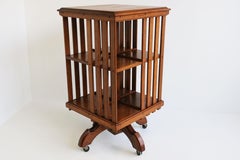 Antique Revolving Bookcase English 19th Century Tiger Oak Arts & Crafts Rotating