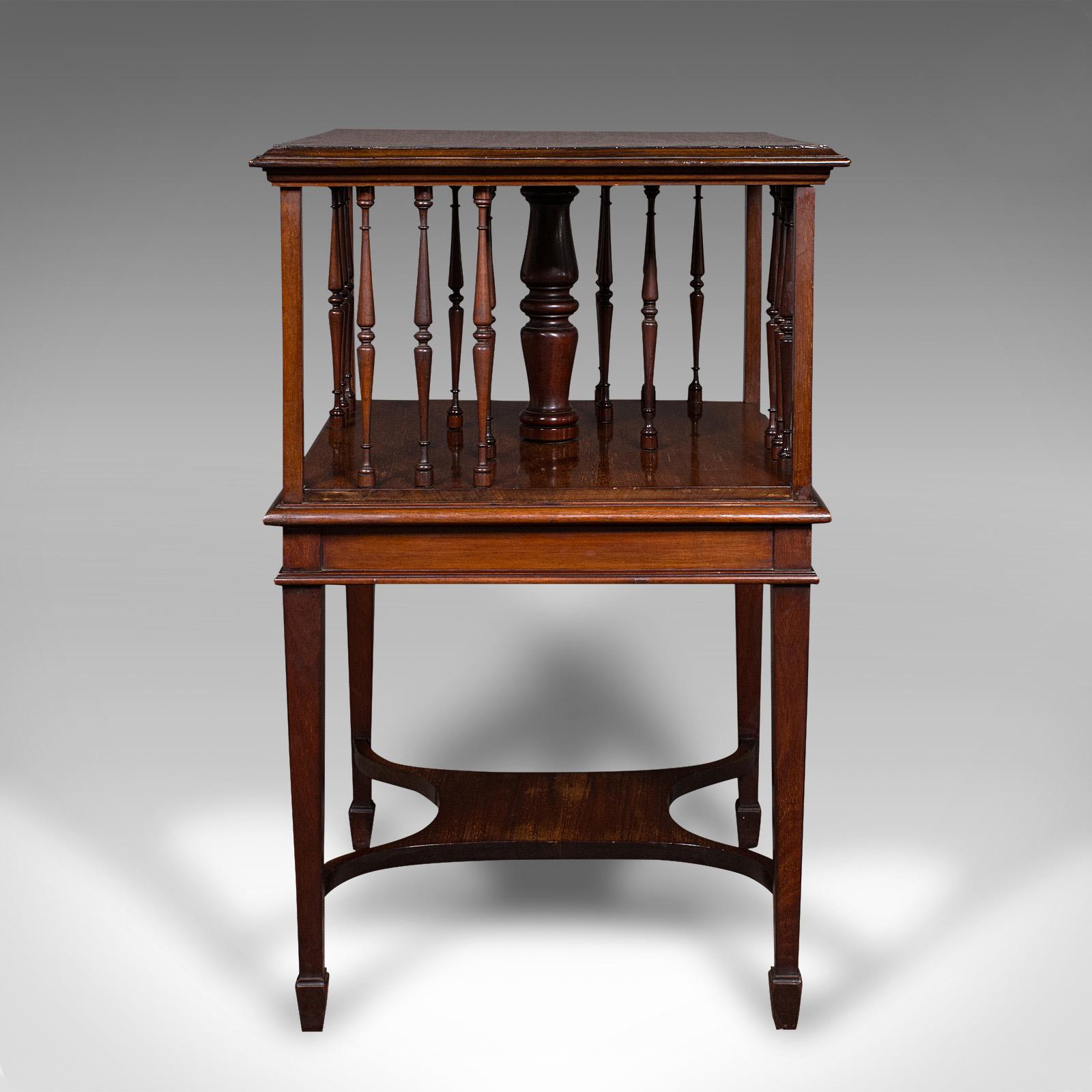 British Antique Revolving Bookcase, English, Walnut, Rotating Novel Library, Edwardian For Sale