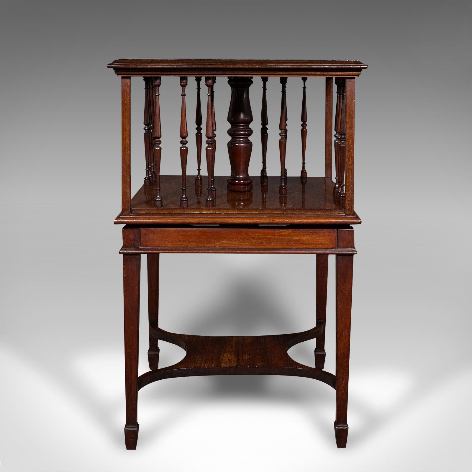 20th Century Antique Revolving Bookcase, English, Walnut, Rotating Novel Library, Edwardian For Sale