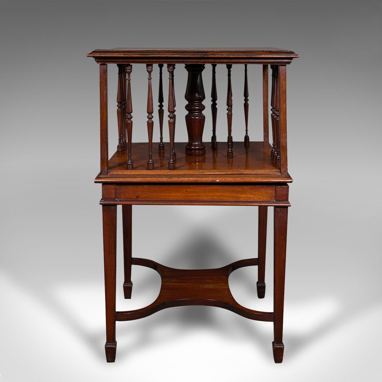 Antique Revolving Bookcase, English, Walnut, Rotating Novel Library, Edwardian For Sale 1
