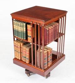 Antique Revolving Bookcase Flame Mahogany 1900s