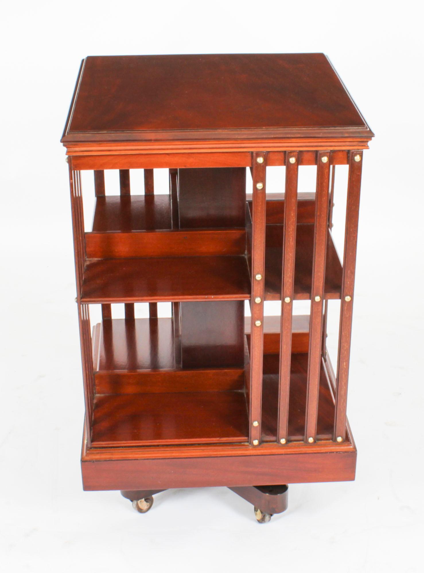 High Victorian Antique Revolving Bookcase Flame Mahogany 1900s