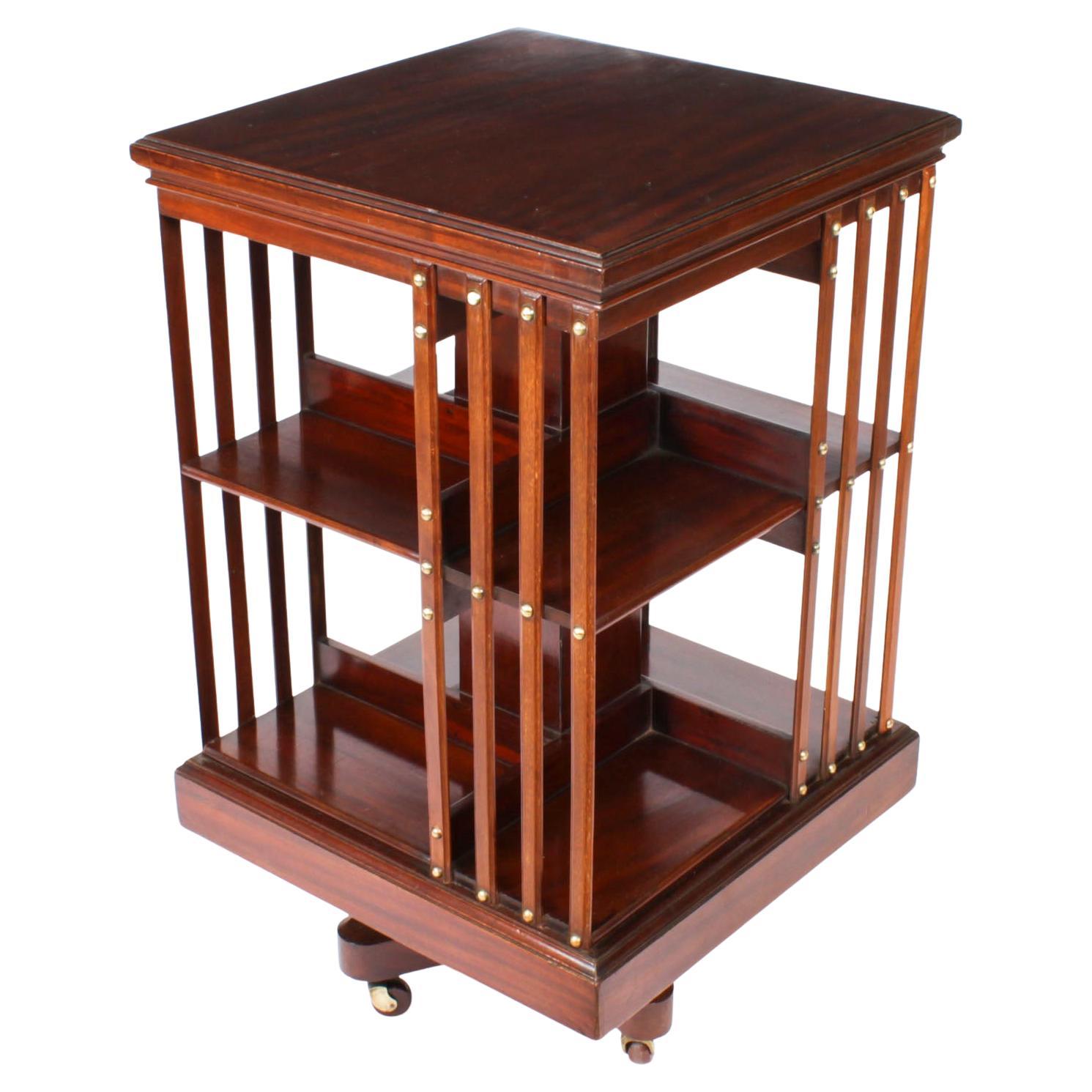 Antique Revolving Bookcase Flame Mahogany Early 20th Century at 1stDibs