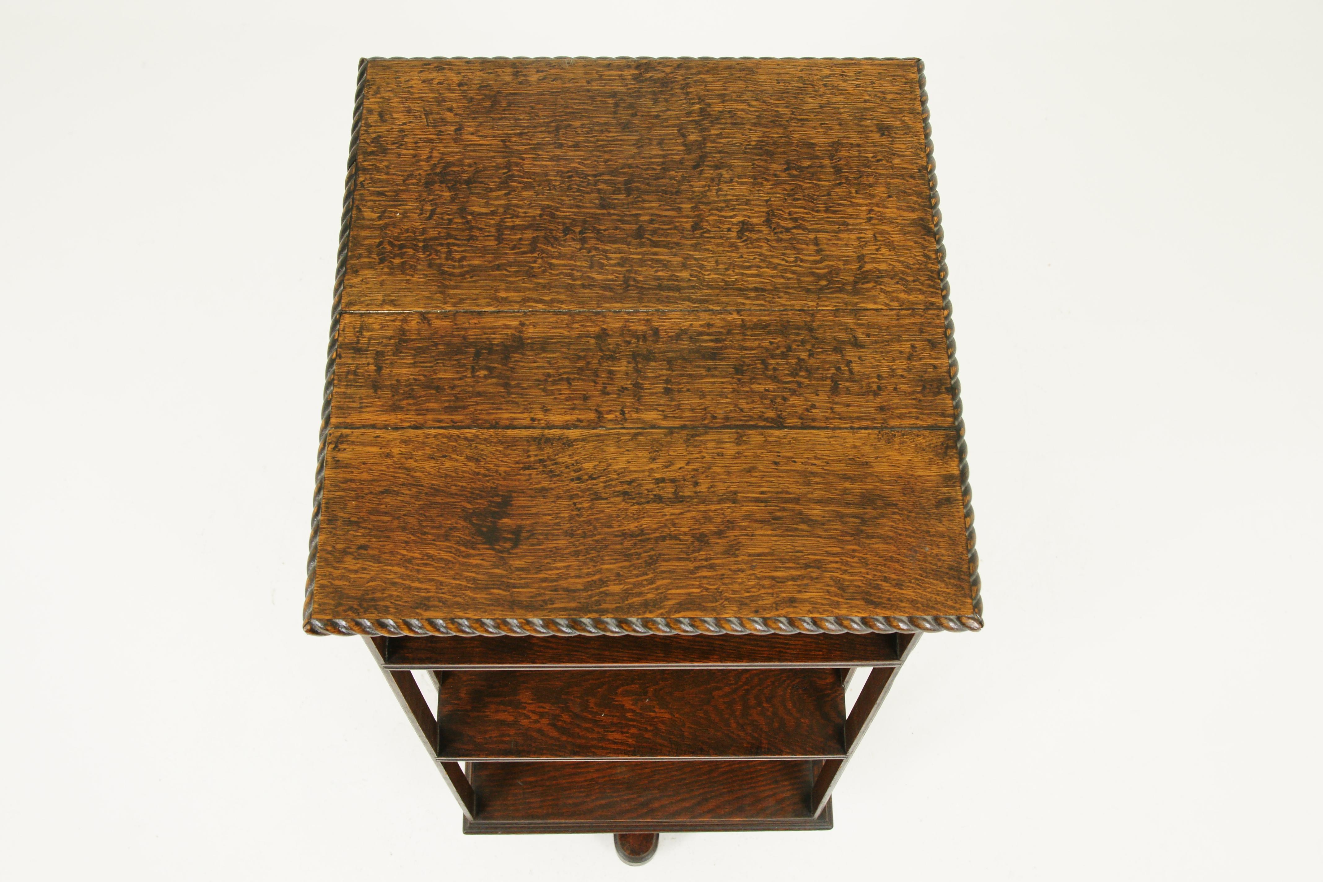 Early 20th Century Antique Revolving Bookcase, Tall Oak Three Tiered Bookcase, Scotland, 1910