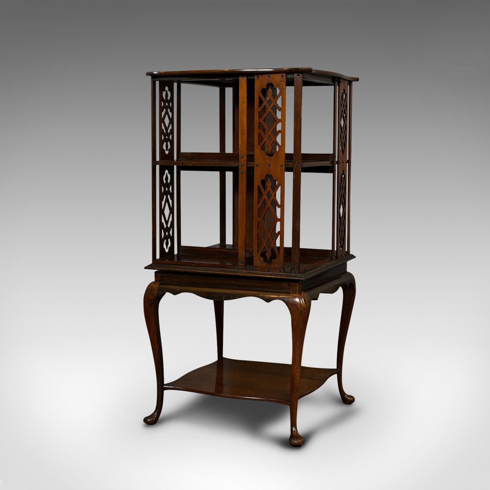 Hand-Carved Antique Revolving Library, English, Walnut, Bookcase Table Edwardian, circa 1910