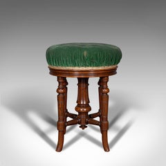 Antique Revolving Music Stool, English, Walnut, Piano, Charles Wadman, C.1880