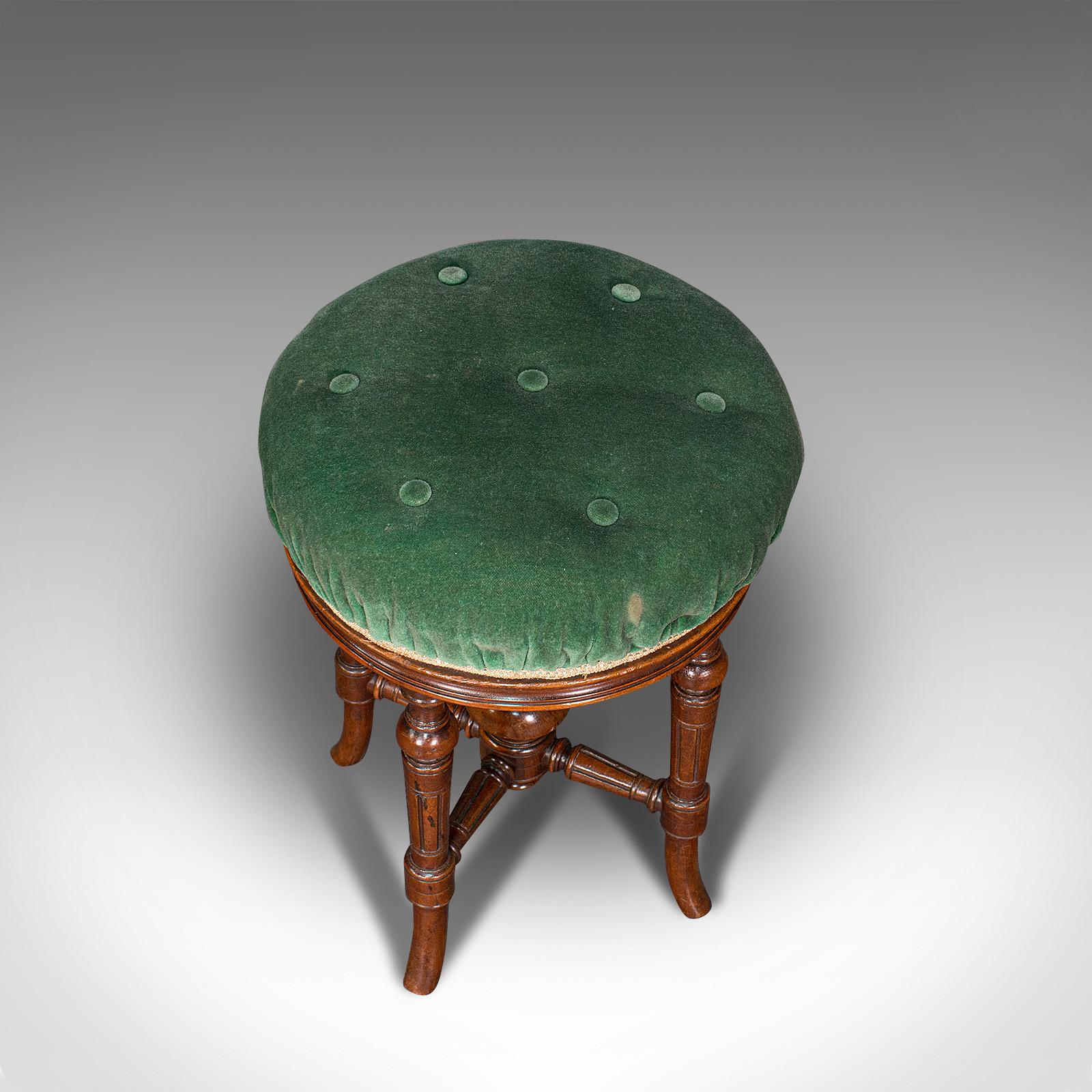 Antique Revolving Music Stool, English, Walnut, Piano, Charles Wadman, C.1880 In Good Condition In Hele, Devon, GB