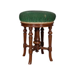 Antique Revolving Music Stool, English, Walnut, Piano, Charles Wadman, C.1880