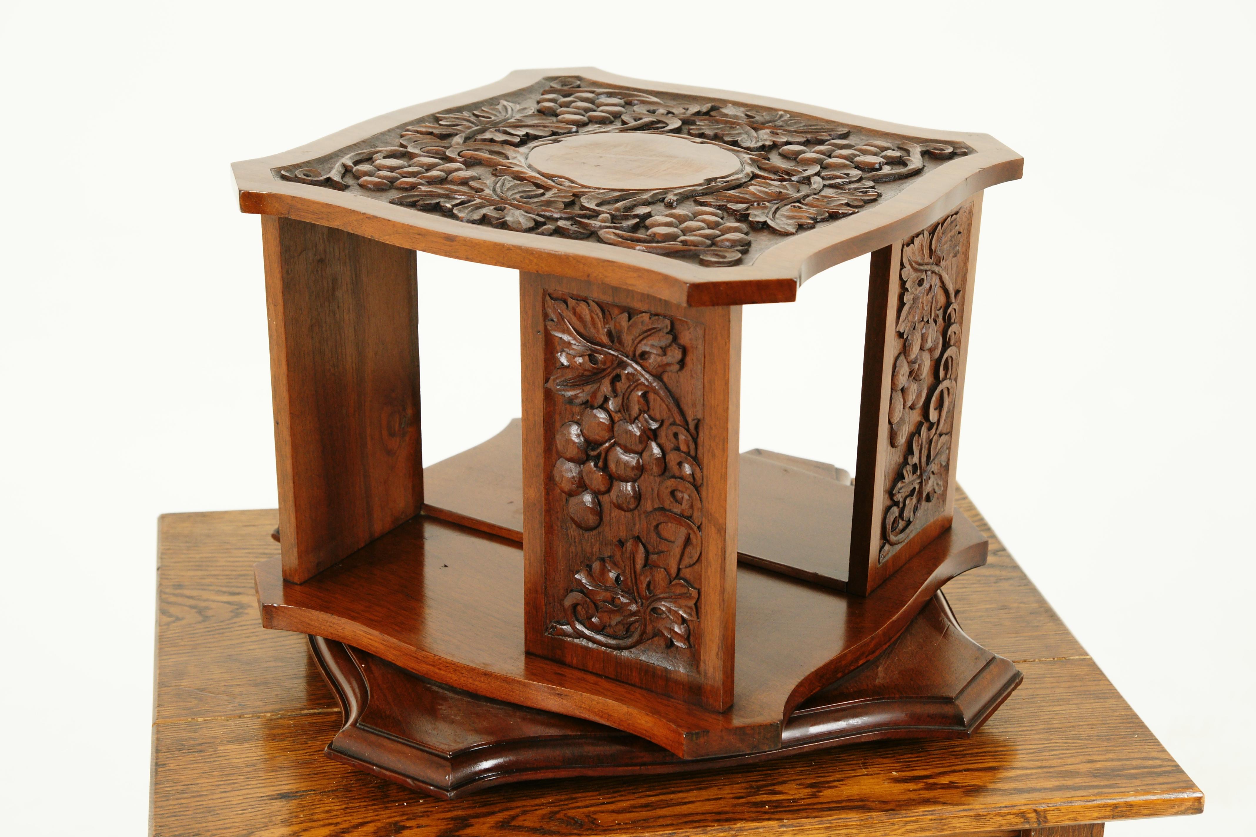 Scottish Antique Revolving Tabletop Bookcase, Arts + Crafts, Walnut, Scotland 1910, B2545
