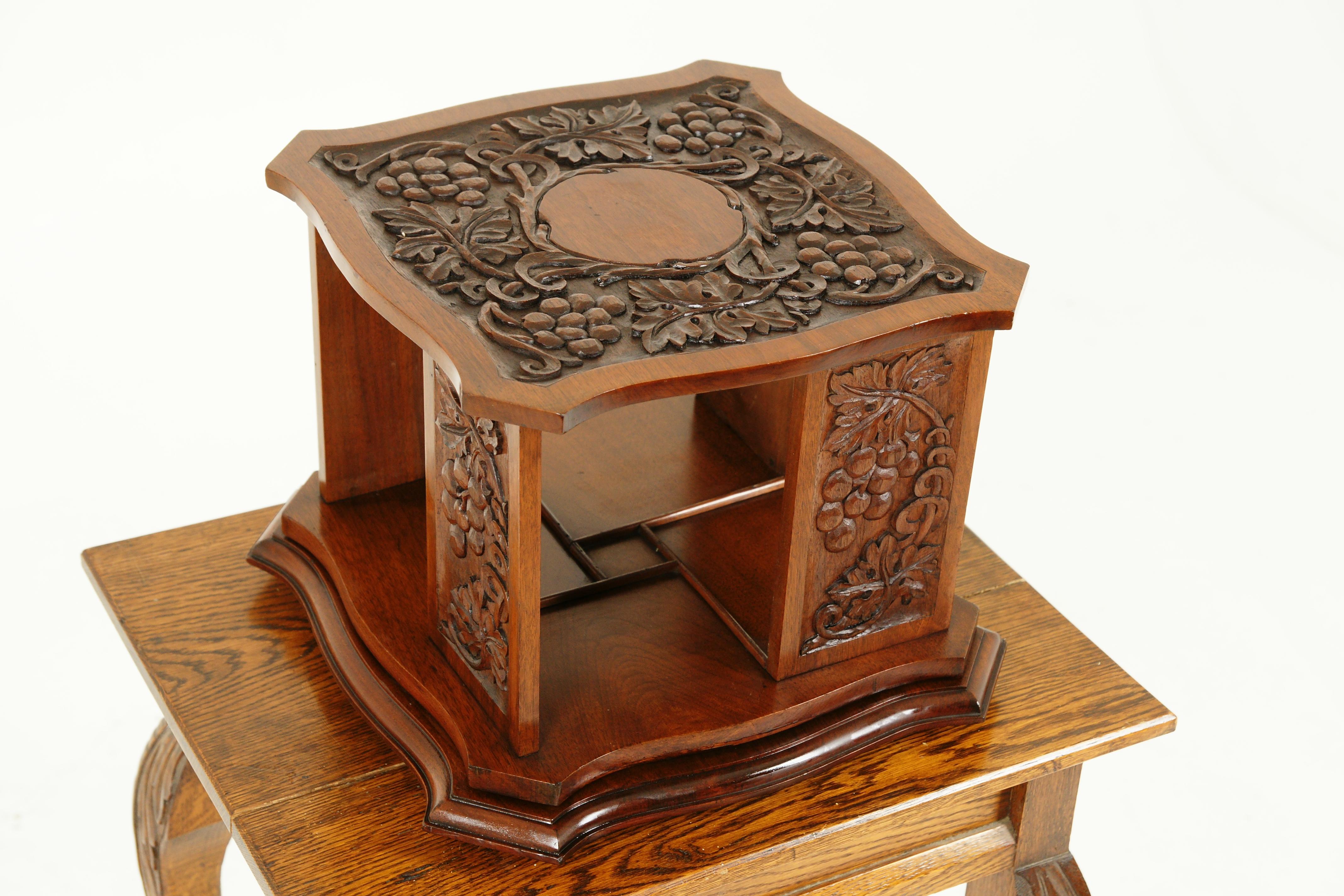 Antique Revolving Tabletop Bookcase, Arts + Crafts, Walnut, Scotland 1910, B2545 3