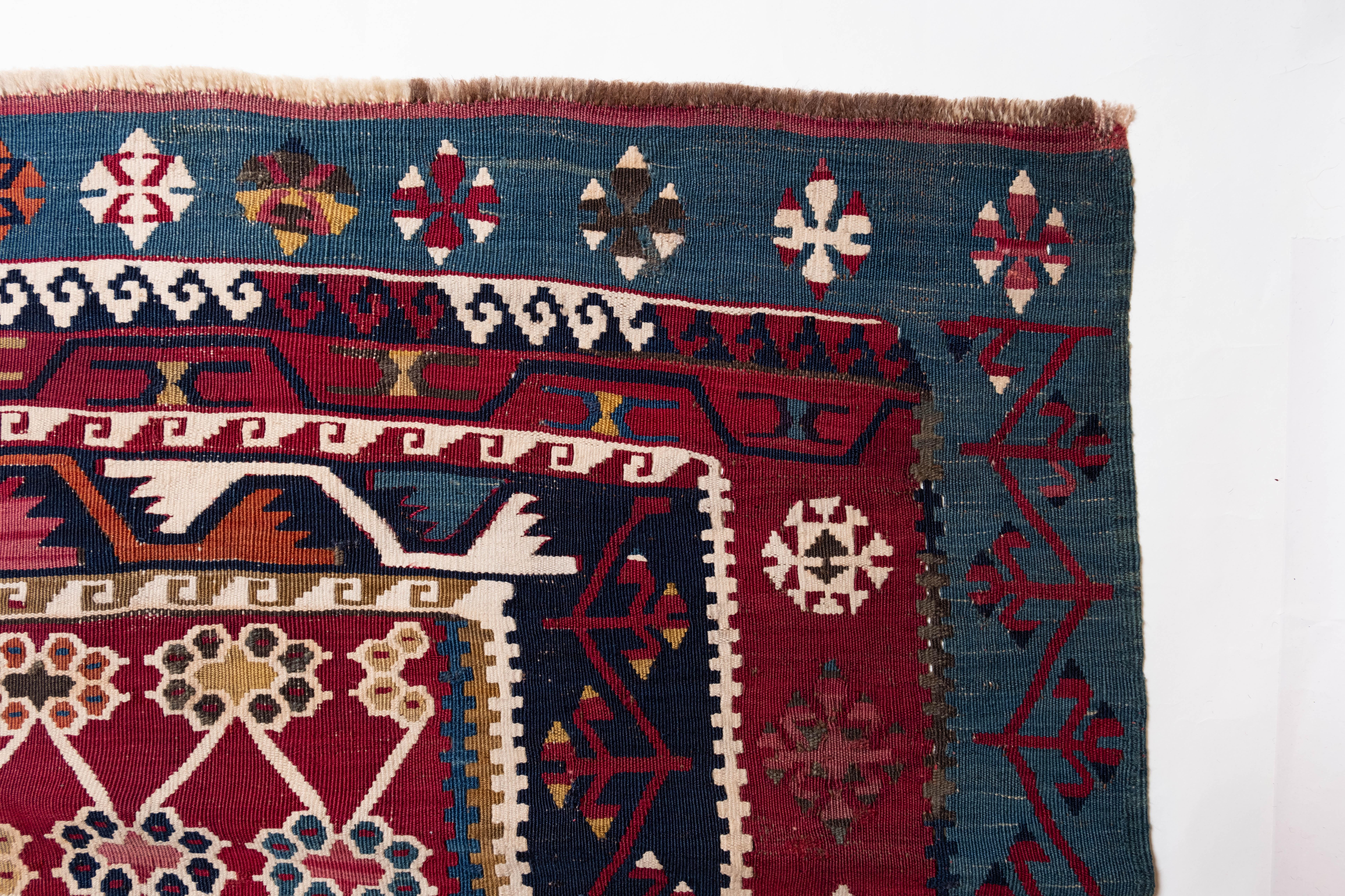 This is Eastern Anatolian Antique Kilim from the Reyhanli region with a rare and beautiful color composition.

Due to its outstanding quality, the old Reyhanlı kilim is highly acclaimed around the world as one of the finest kilims woven in Anatolia.