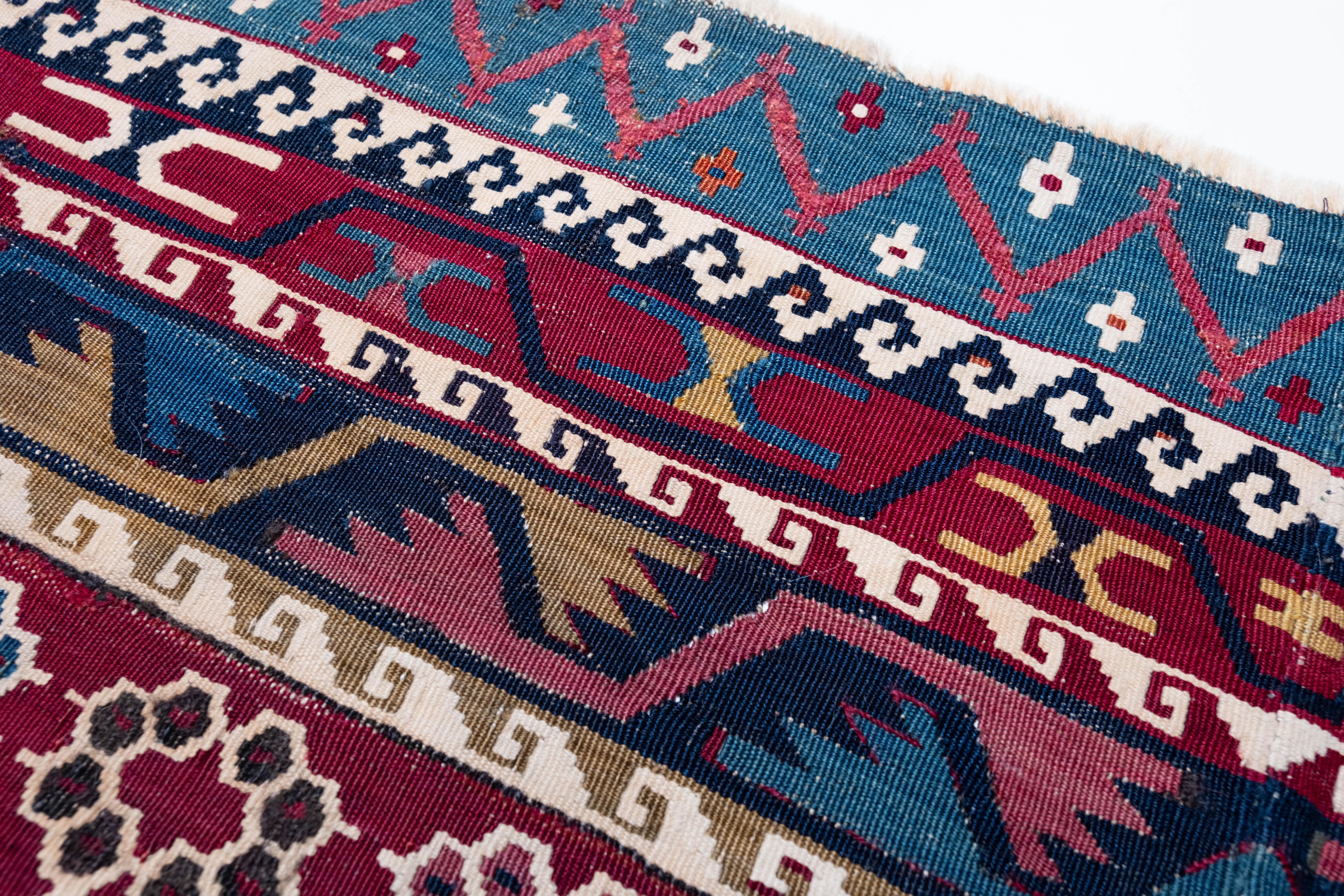19th Century Antique Reyhanli Kilim Rug Wool Old Eastern Anatolian Turkish Carpet For Sale