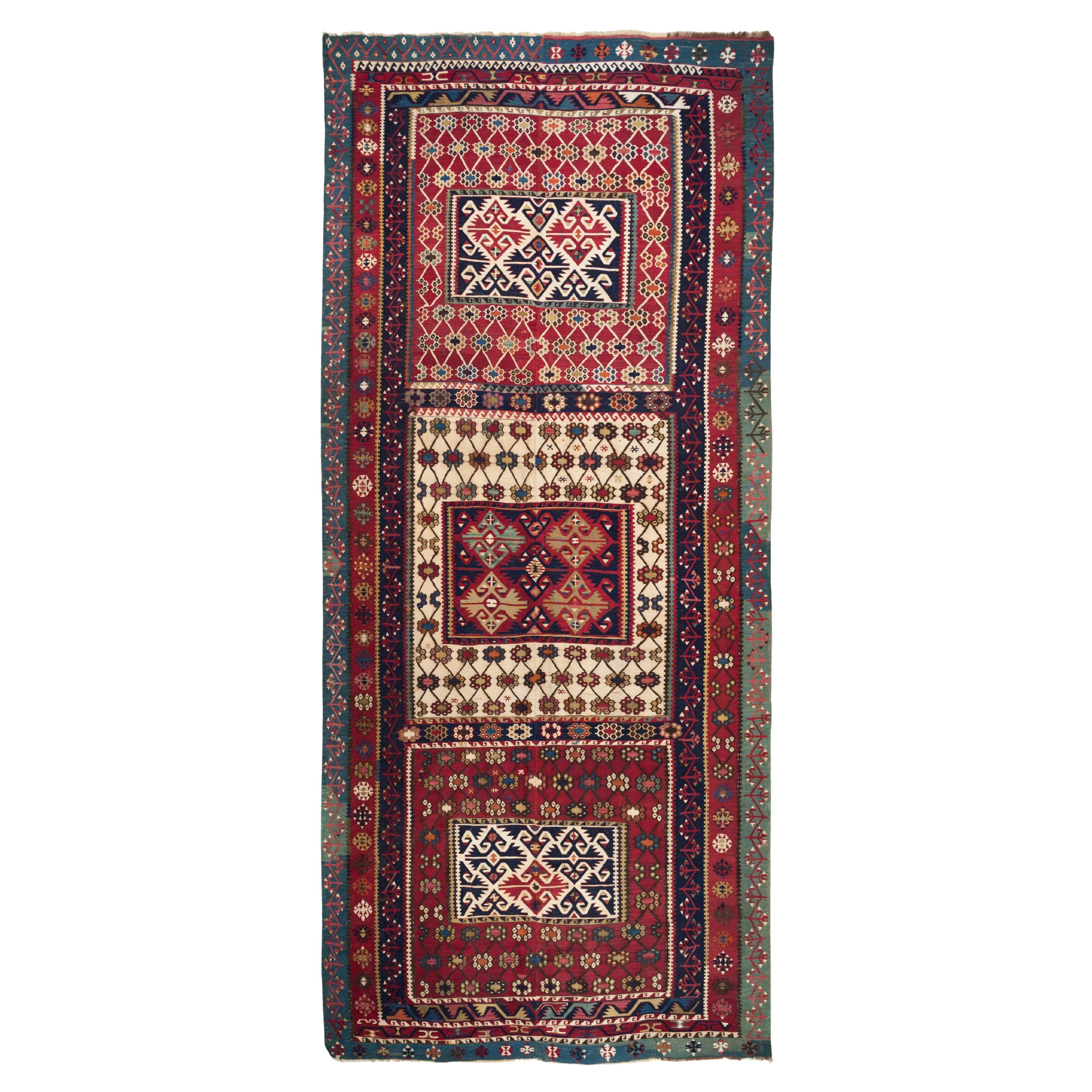 Antique Reyhanli Kilim Runner Rug Wool Old Eastern Anatolian Turkish Carpet