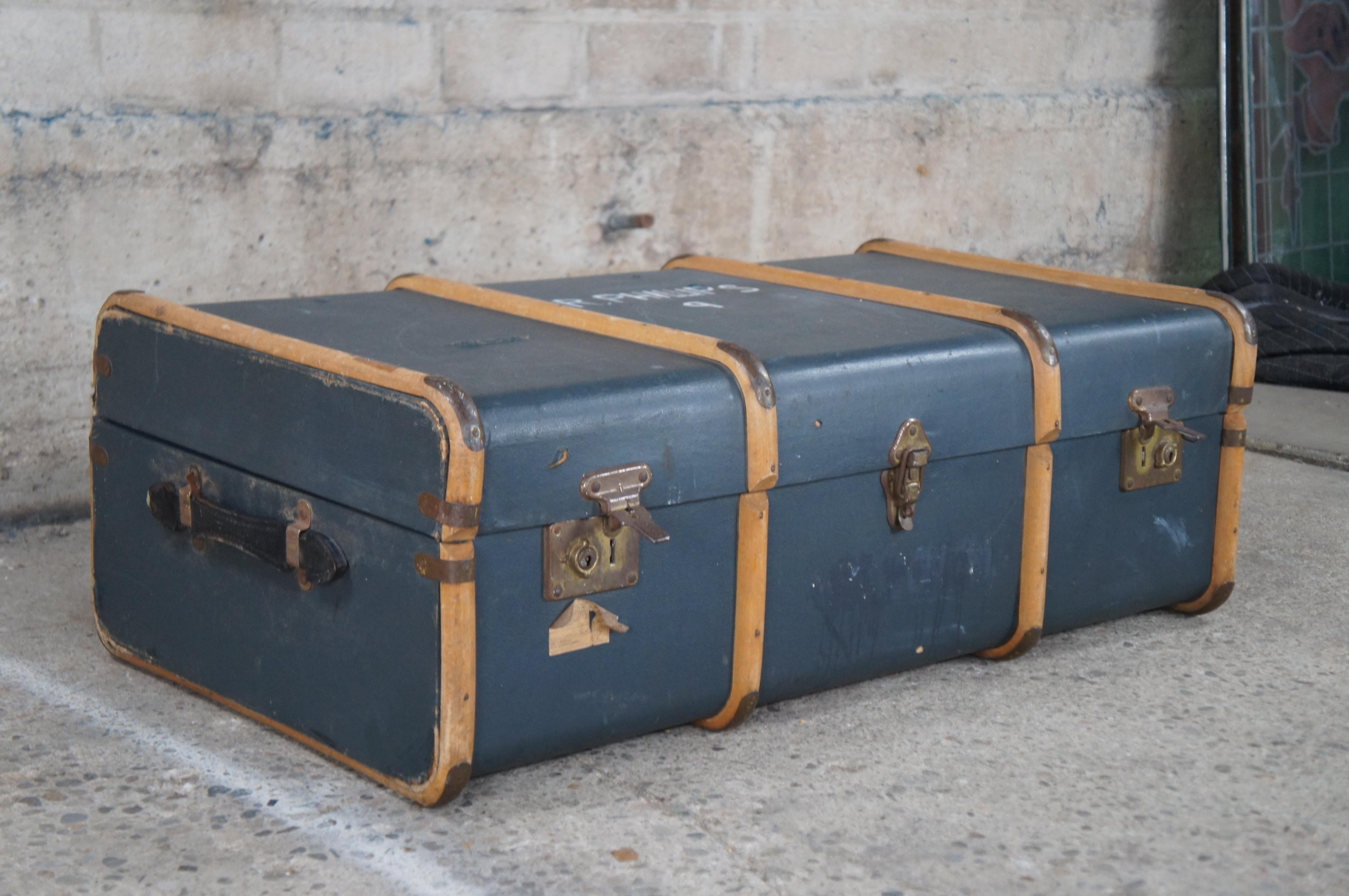 Antique RH Phillips English Steamer Trunk Banded Luggage Suitcase Chest 5