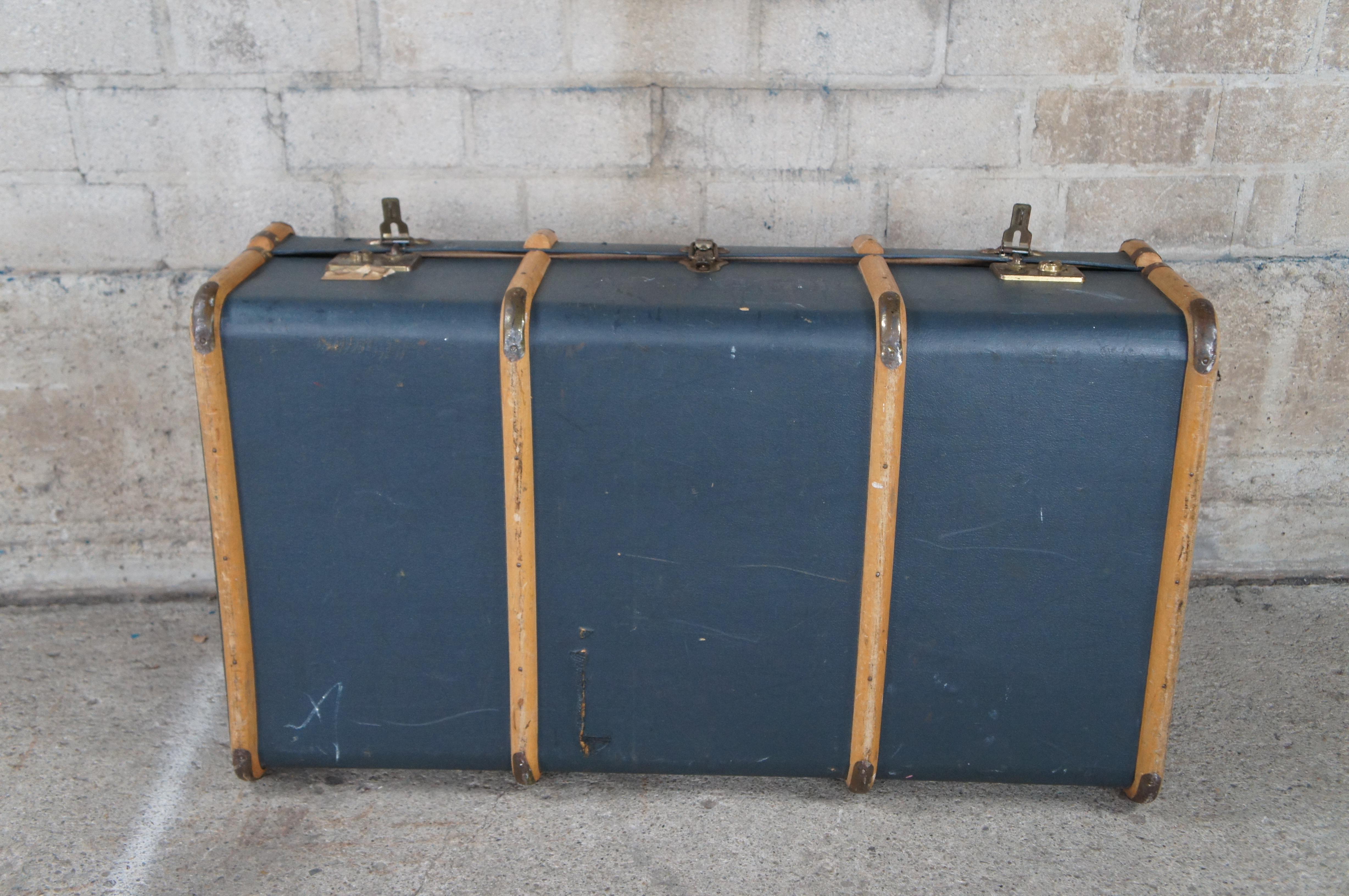 Antique RH Phillips English Steamer Trunk Banded Luggage Suitcase Chest 7