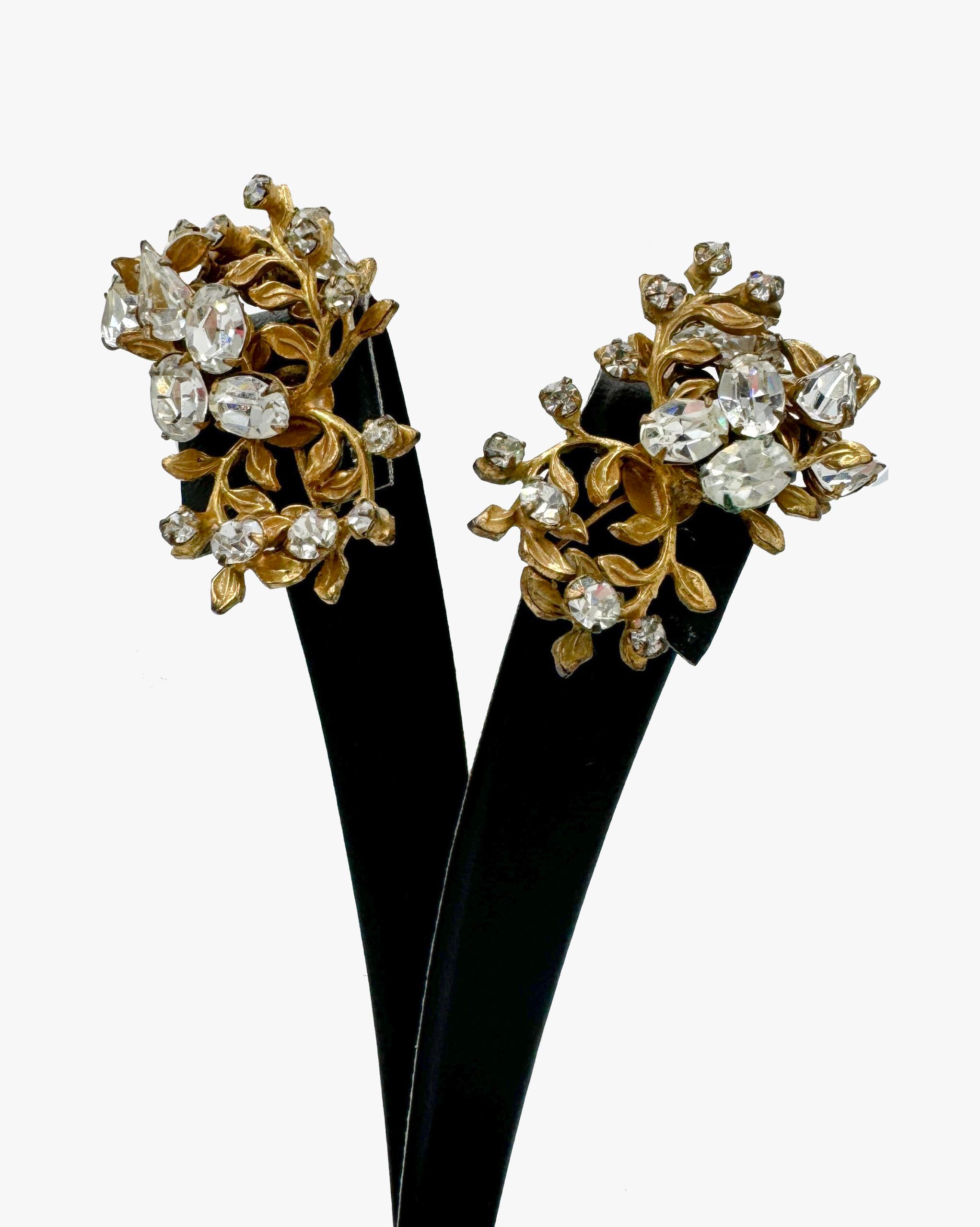 Art Nouveau Antique rhinestones clip-on-earrings, 1930s For Sale