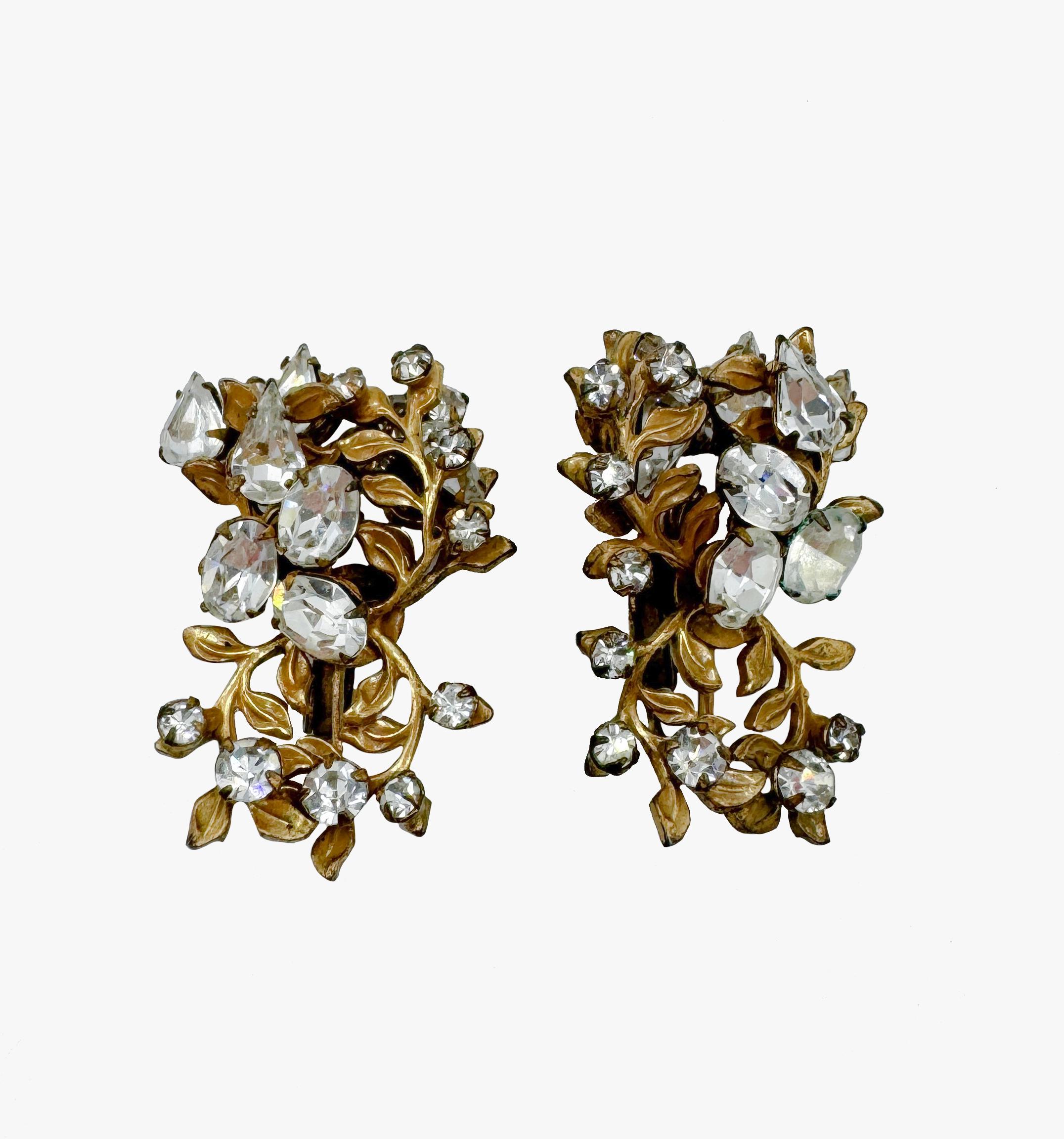 Women's or Men's Antique rhinestones clip-on-earrings, 1930s For Sale