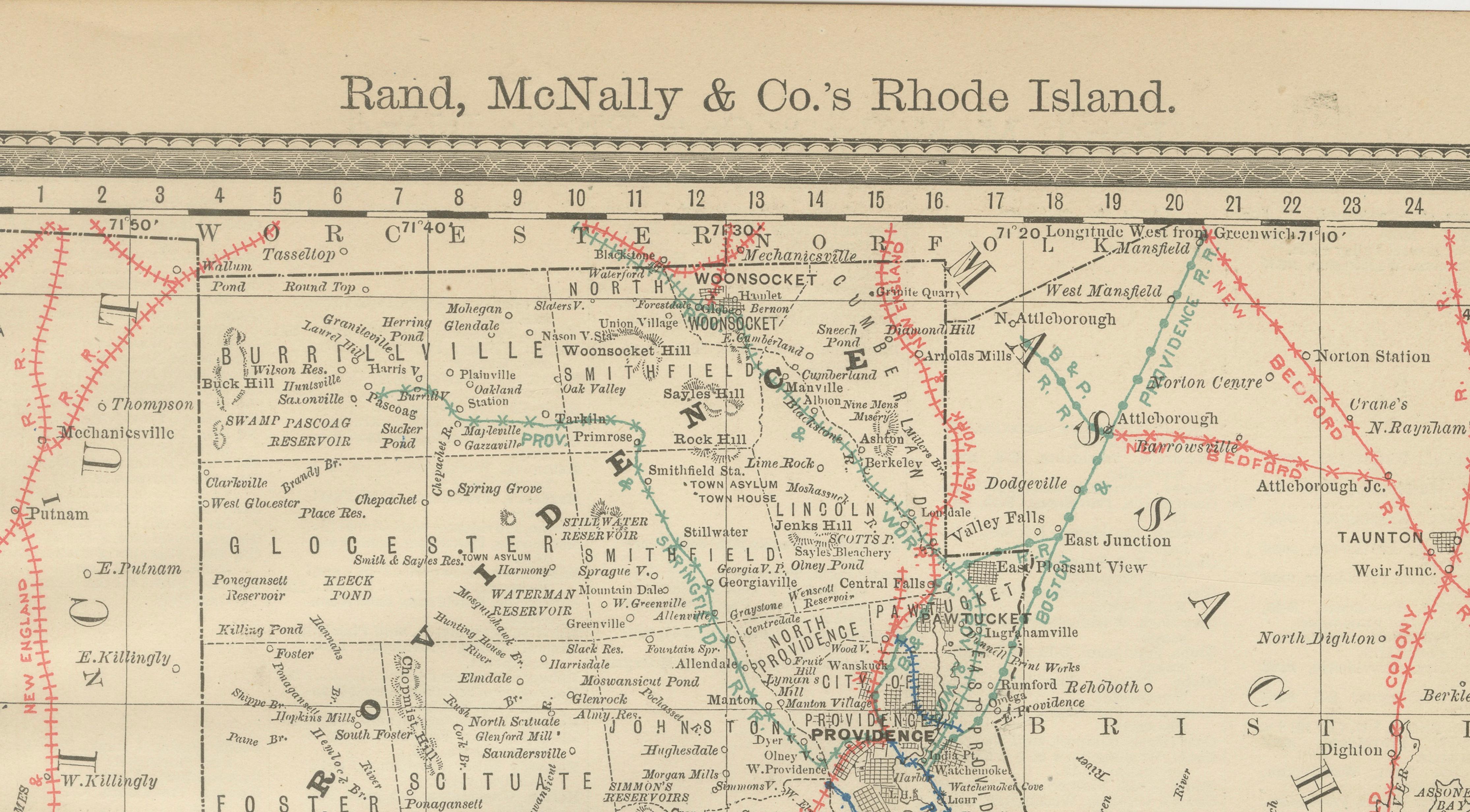 Antique Rhode Island Map Wall Art – Providence & Newport, Rand McNally, ca.1888