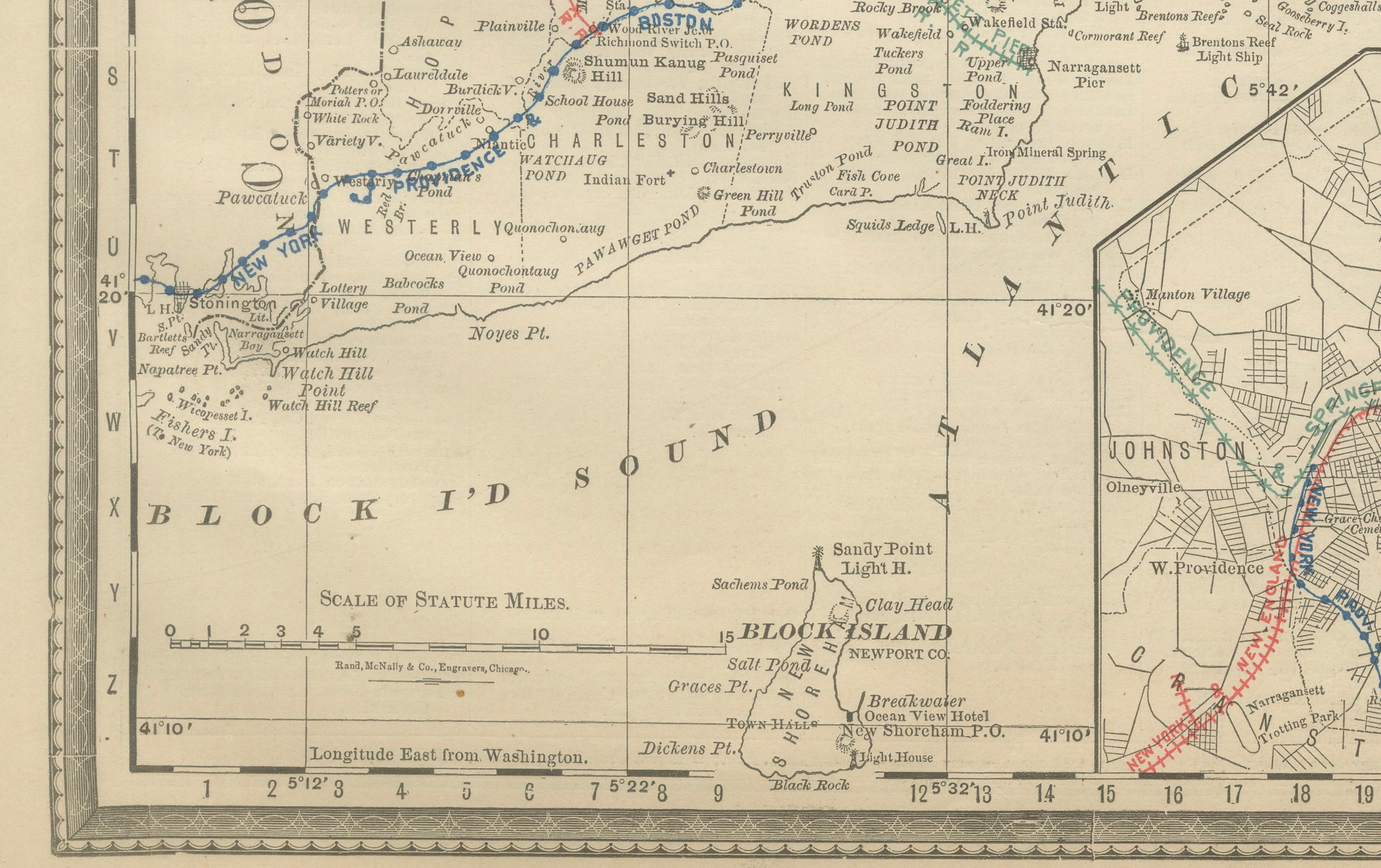 Antique Rhode Island Map Wall Art – Providence & Newport, Rand McNally, ca.1888